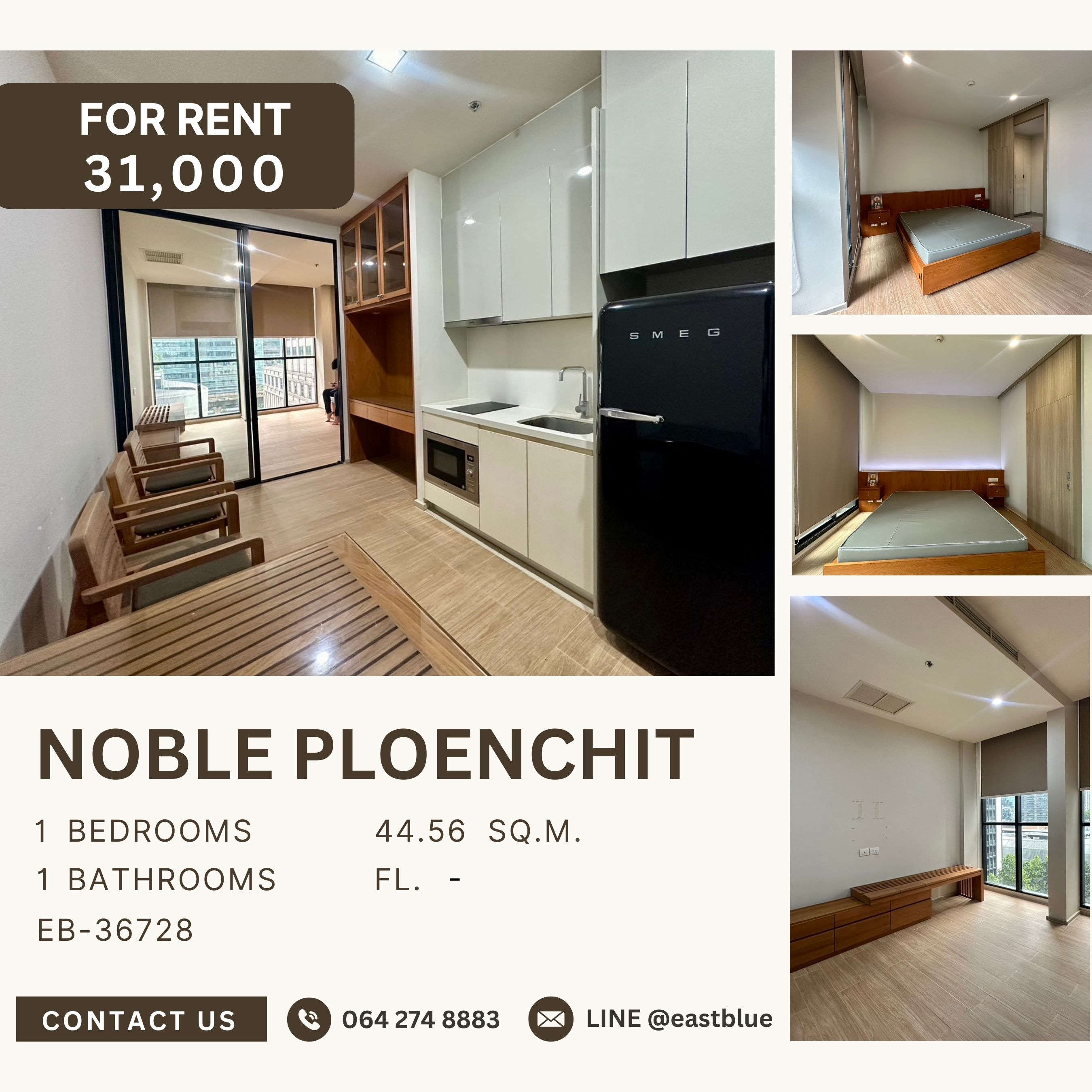 For RentCondoWitthayu, Chidlom, Langsuan, Ploenchit : Noble Ploenchit, 1 bed, 31000 per month