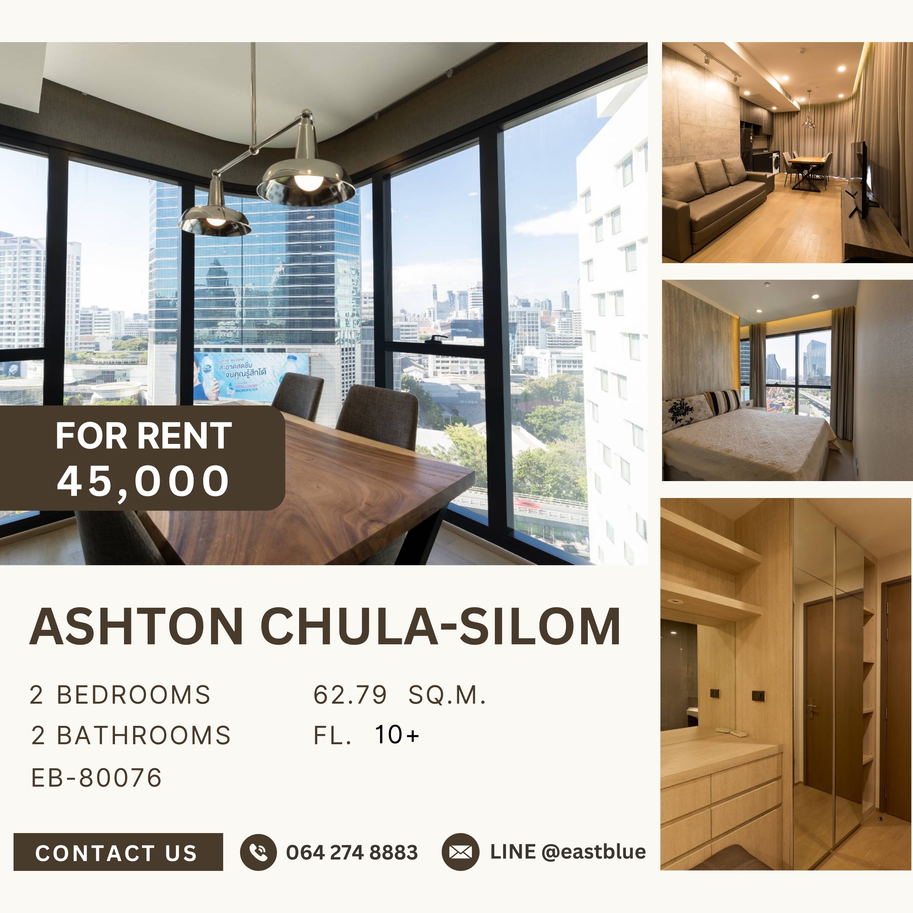 For RentCondoSiam Paragon ,Chulalongkorn,Samyan : Ashton Chula-Silom, 2 bed, 45000 per month