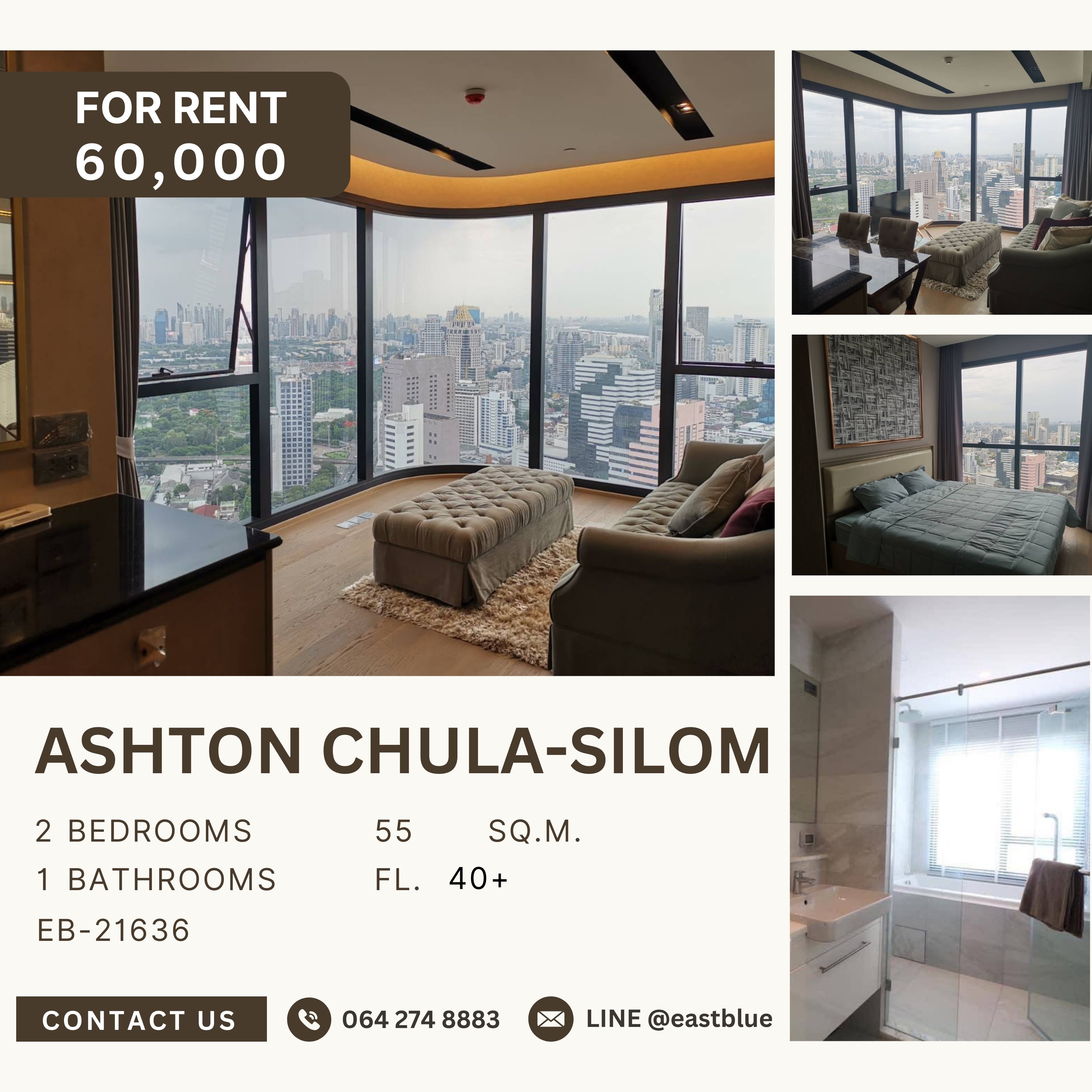 For RentCondoSiam Paragon ,Chulalongkorn,Samyan : Ashton Chula-Silom, 2 bed, 60000 per month