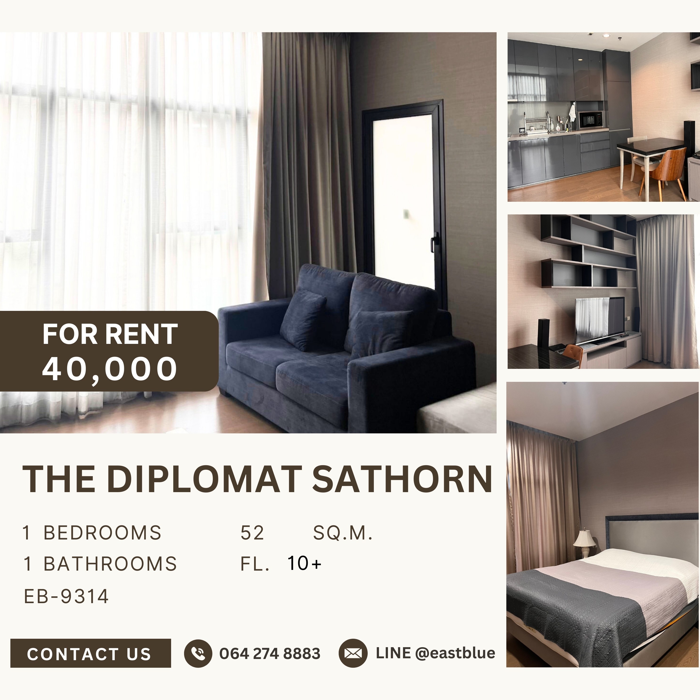 For RentCondoSathorn, Narathiwat : The Diplomat Sathorn, 1 bed, 40000 per month