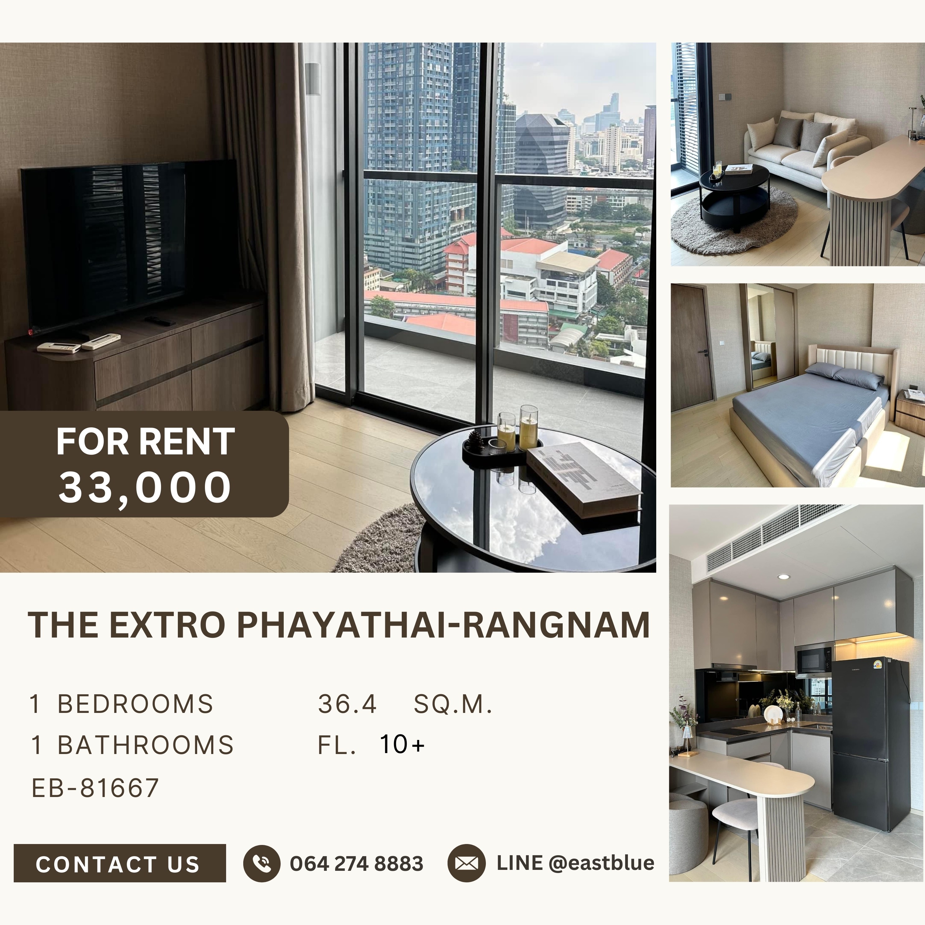 ให้เช่าคอนโดราชเทวี พญาไท : The Extro Phayathai-Rangnam, 1 bed, 33000 per month