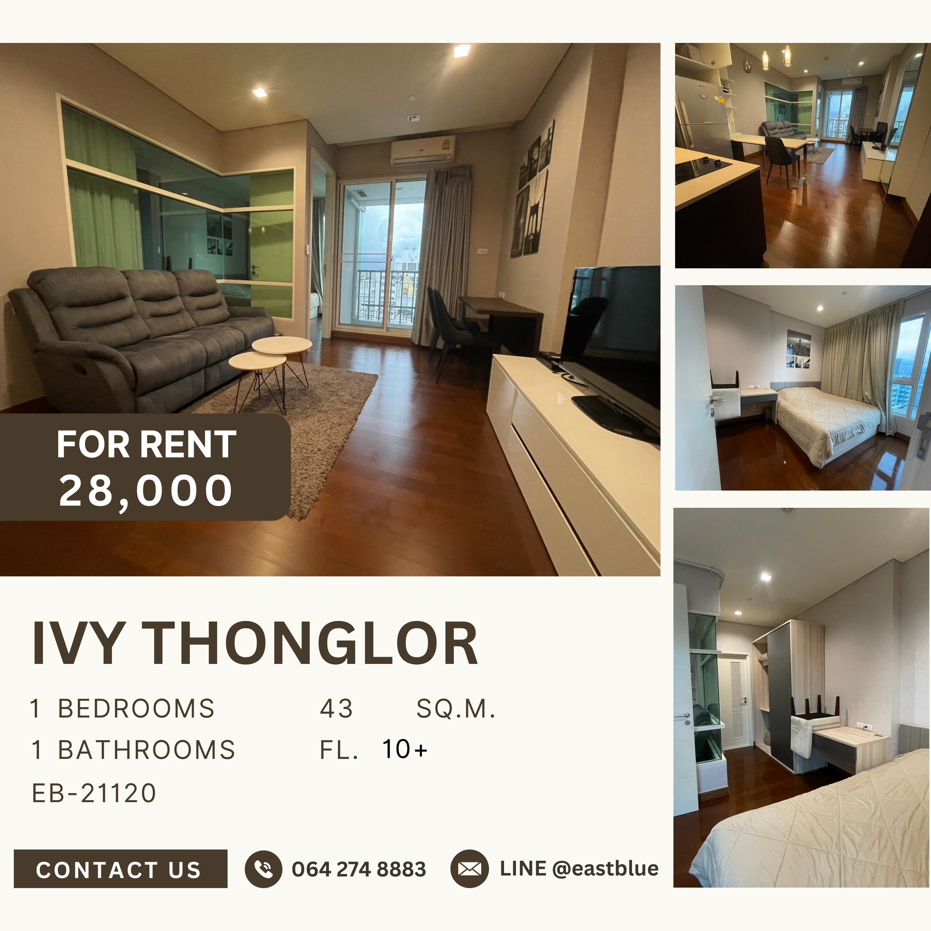 ให้เช่าคอนโดสุขุมวิท อโศก ทองหล่อ : Ivy Thonglor, 1 bed, 28000 per month