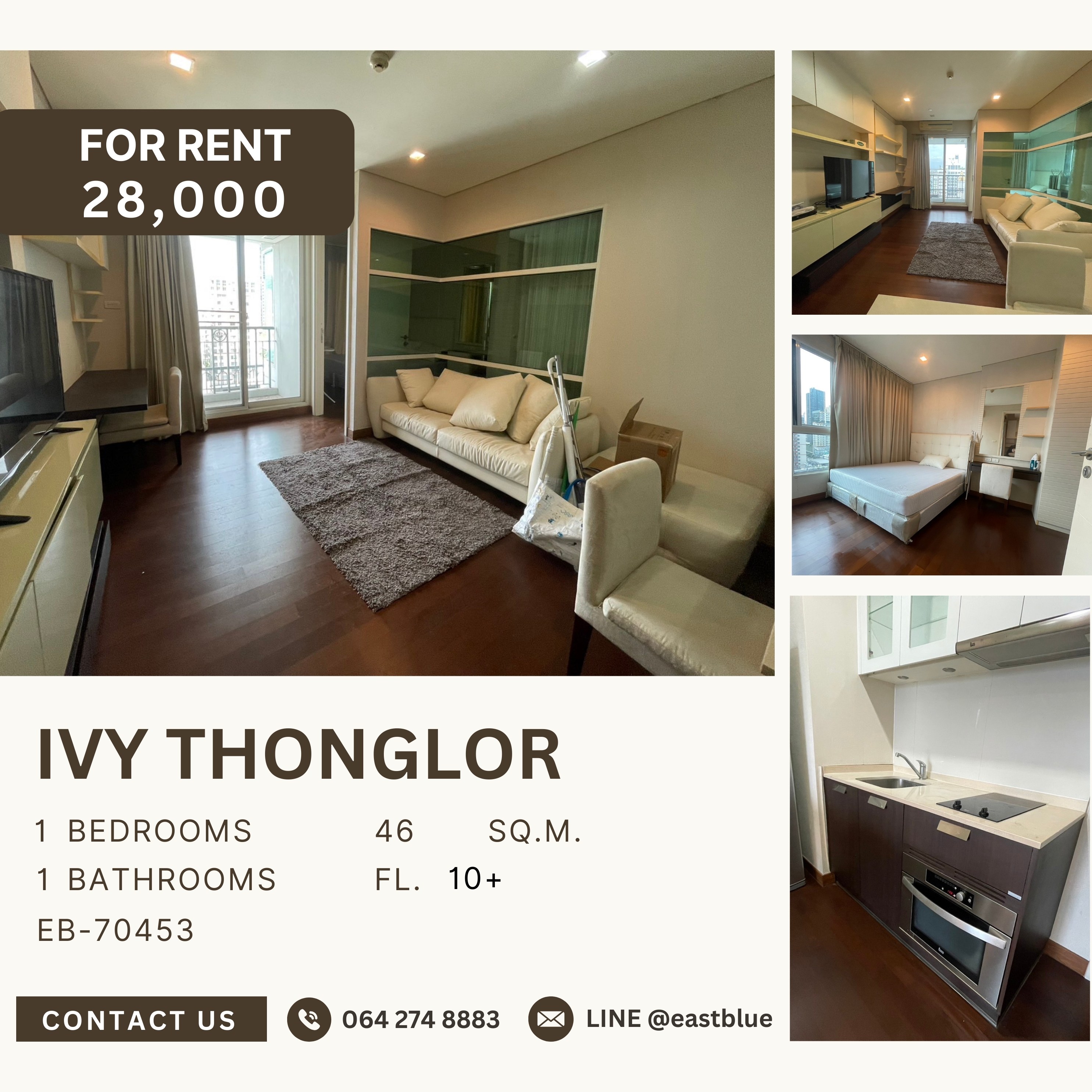 ให้เช่าคอนโดสุขุมวิท อโศก ทองหล่อ : Ivy Thonglor, 1 bed, 28000 per month