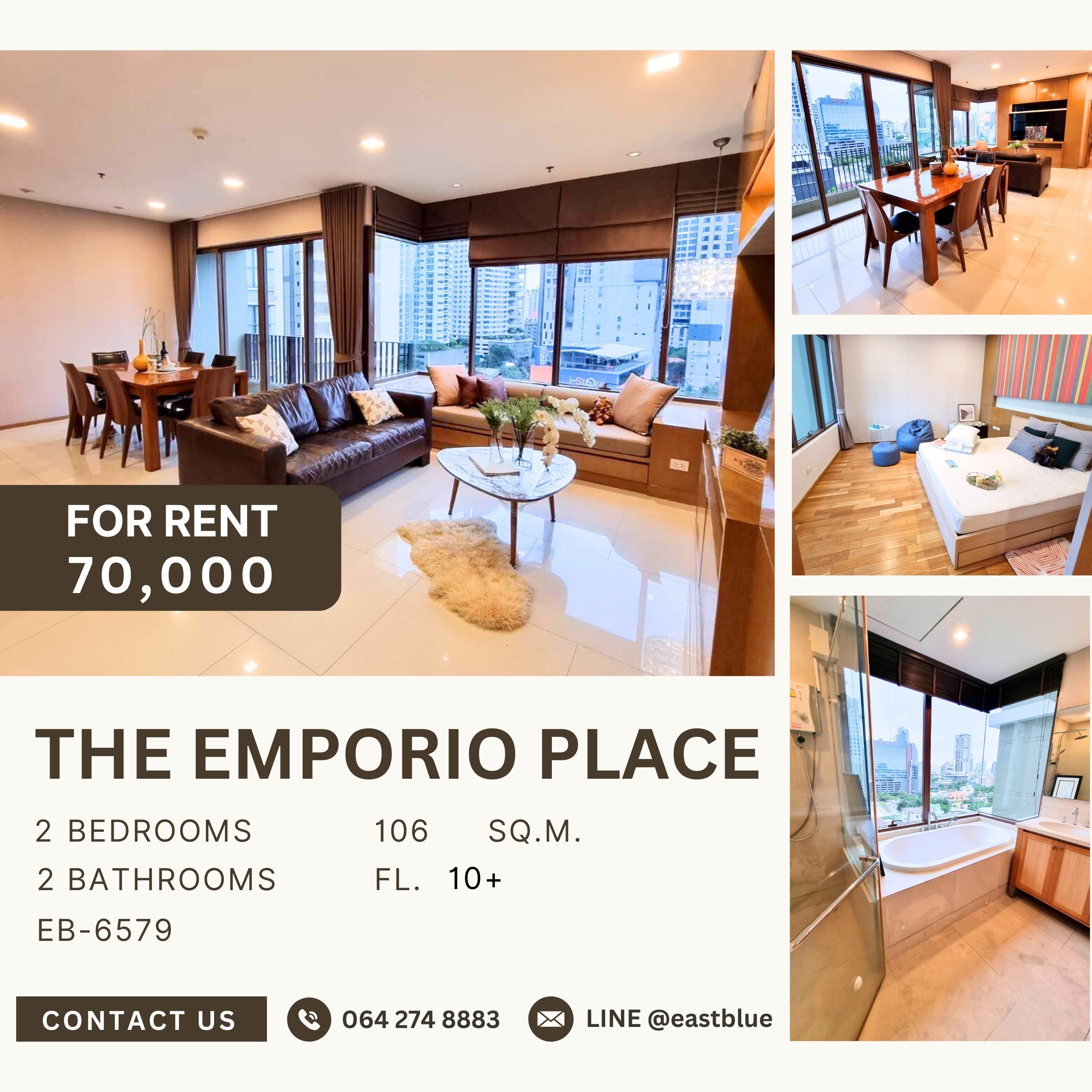 For RentCondoSukhumvit, Asoke, Thonglor : The Emporio Place, 2 bed, 70000 per month