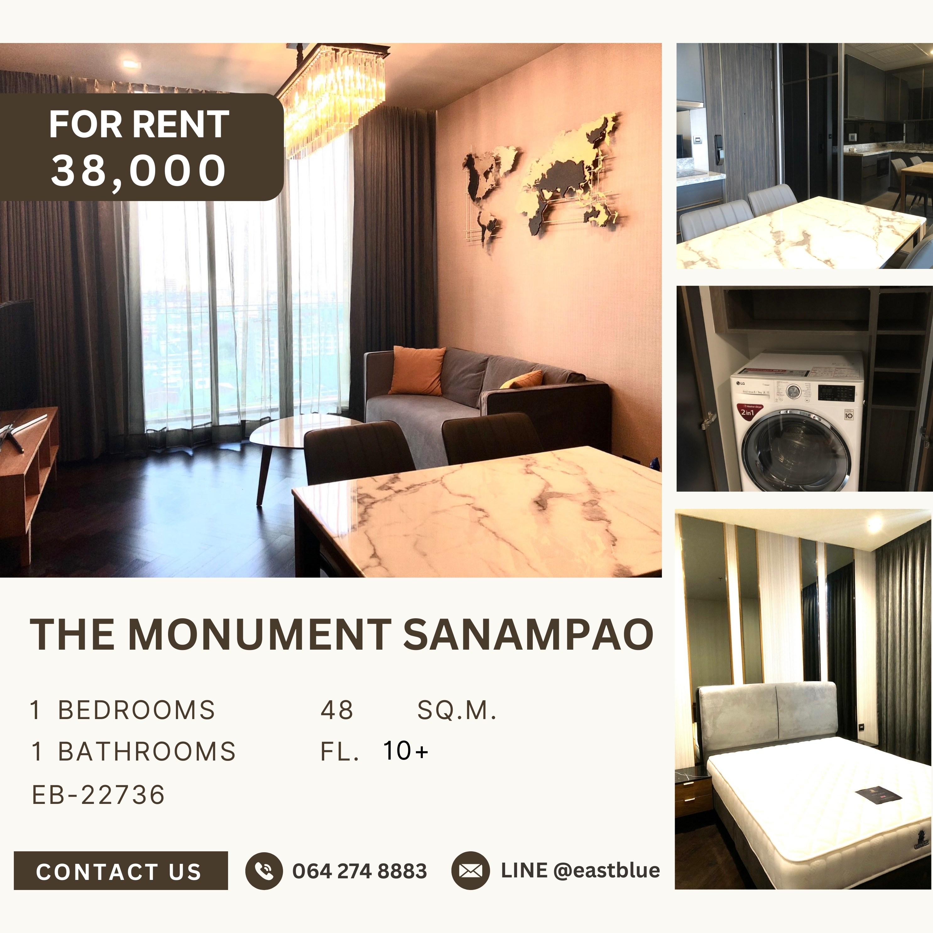 ให้เช่าคอนโดอารีย์ อนุสาวรีย์ : The Monument Sanampao, 1 bed, 38000 per month