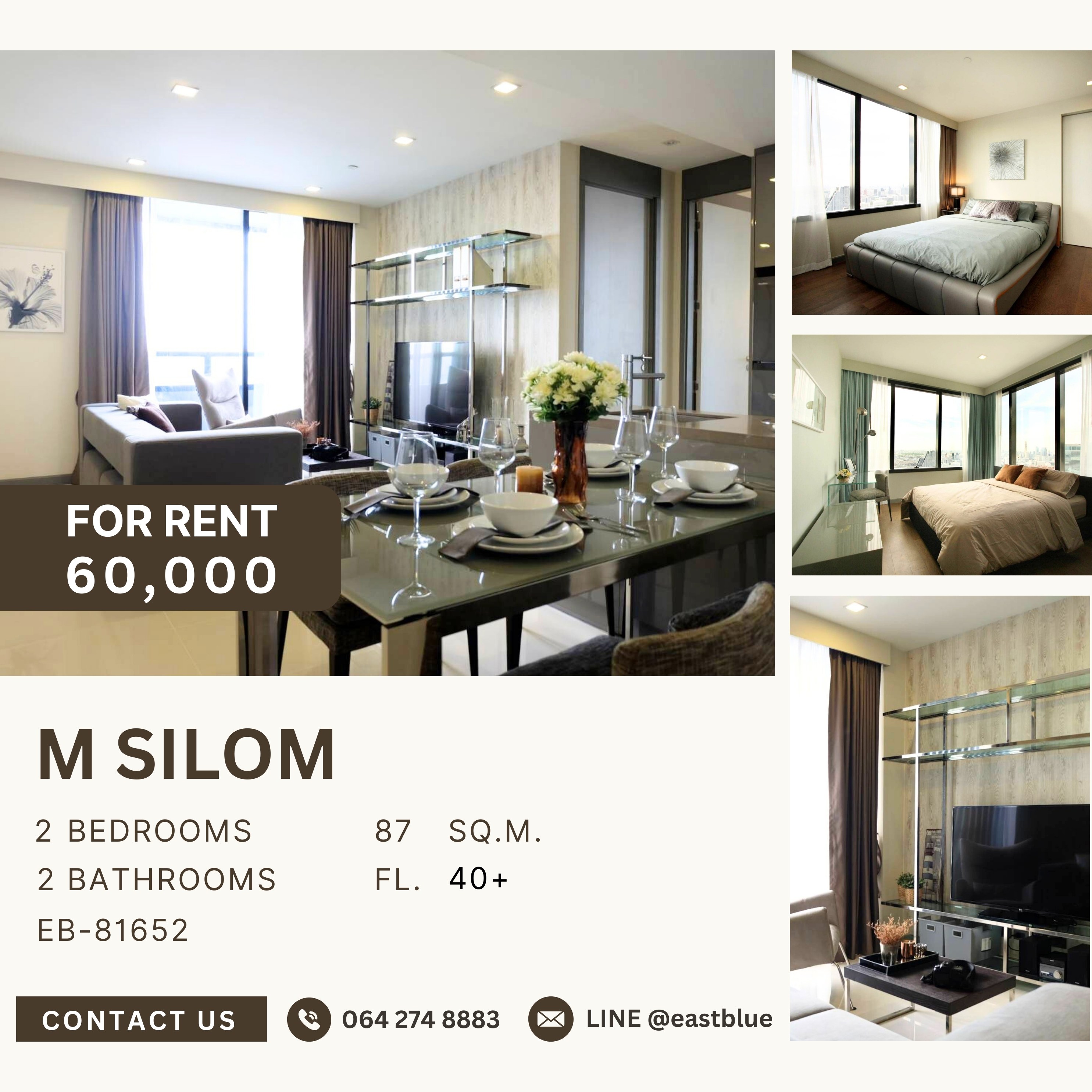 For RentCondoSilom, Saladaeng, Bangrak : M Silom, 2 bed, 60000 per month