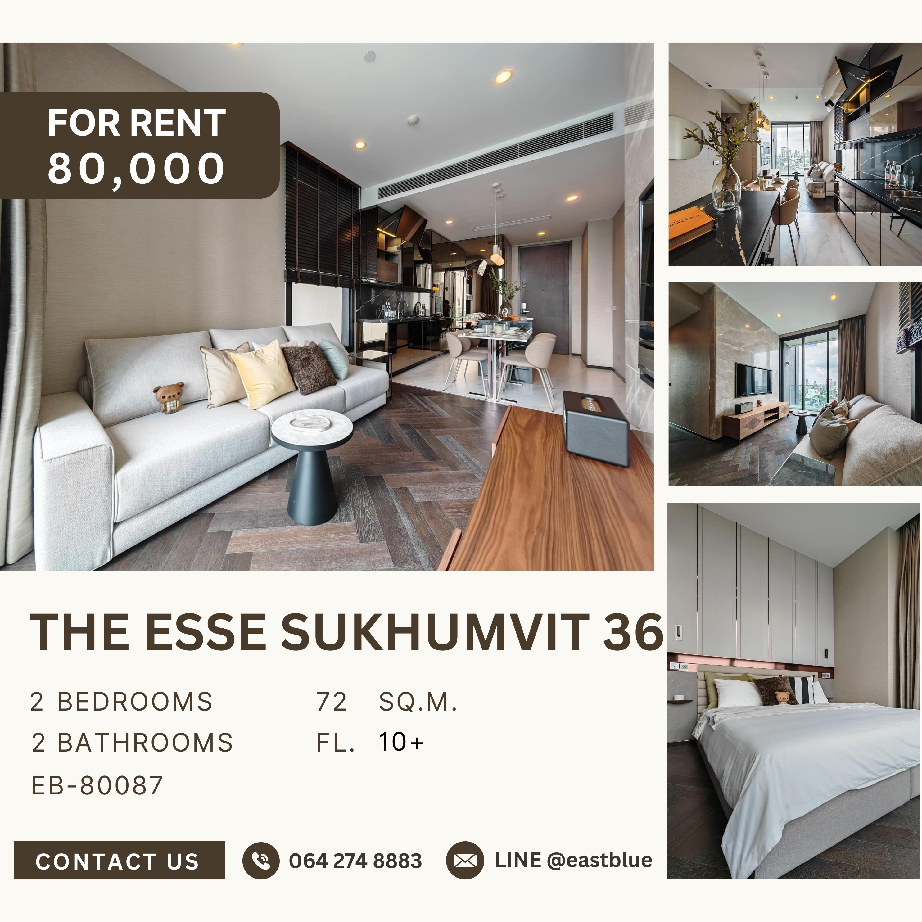 ให้เช่าคอนโดสุขุมวิท อโศก ทองหล่อ : The Esse Sukhumvit 36, 2 bed, 80000 per month