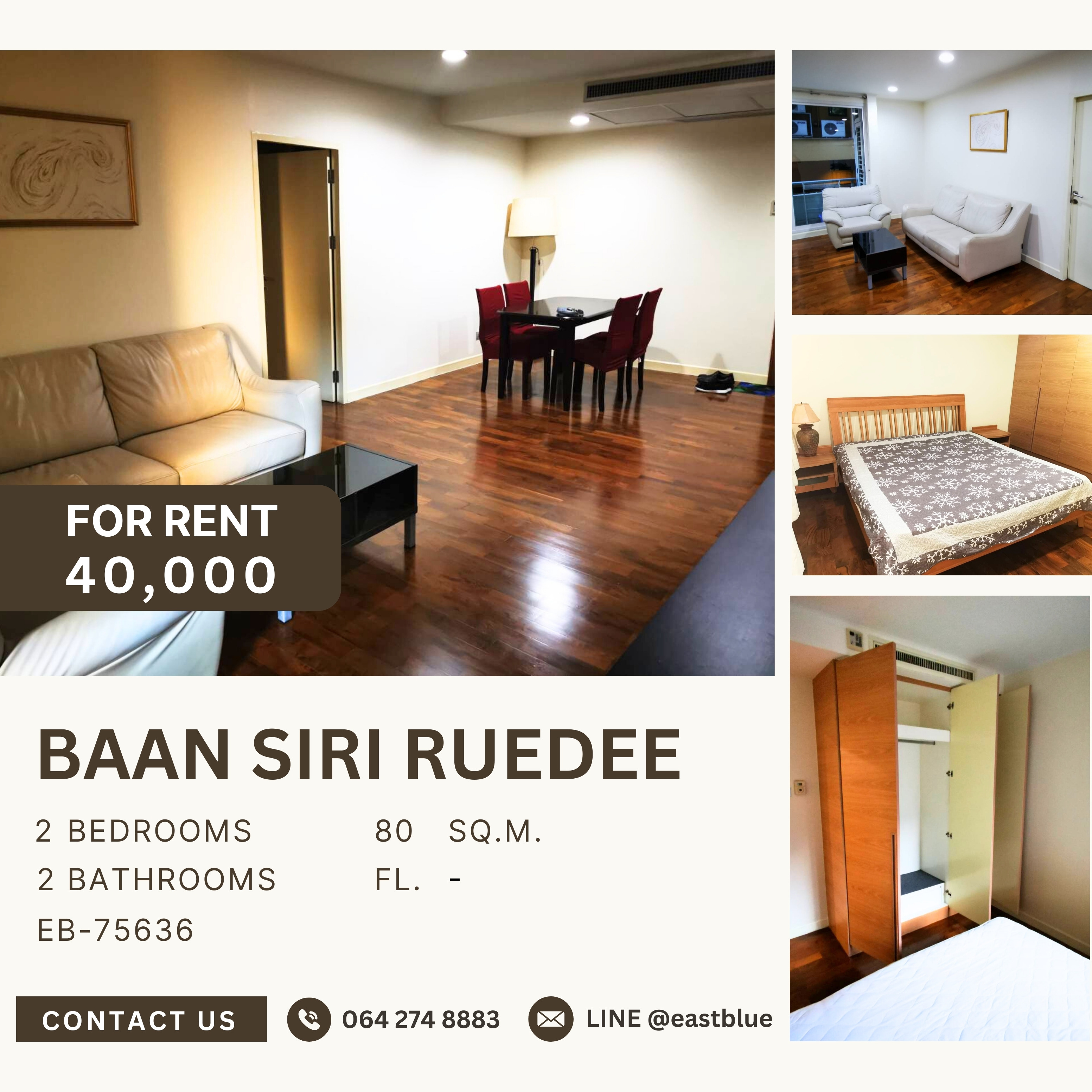 For RentCondoWitthayu, Chidlom, Langsuan, Ploenchit : Baan Siri Ruedee, 2 bed, 40000 per month