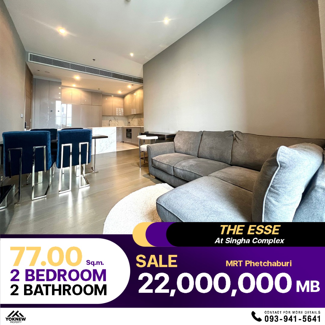 For SaleCondoRama9, Petchburi, RCA : A big discount like giving it away for free! The Esse at Singha Complex, next to MRT Phetchaburi, selling at a loss, 2 bedrooms, 77 sq.m., the best value of the year, only 22 million left, whoever is quick gets it!