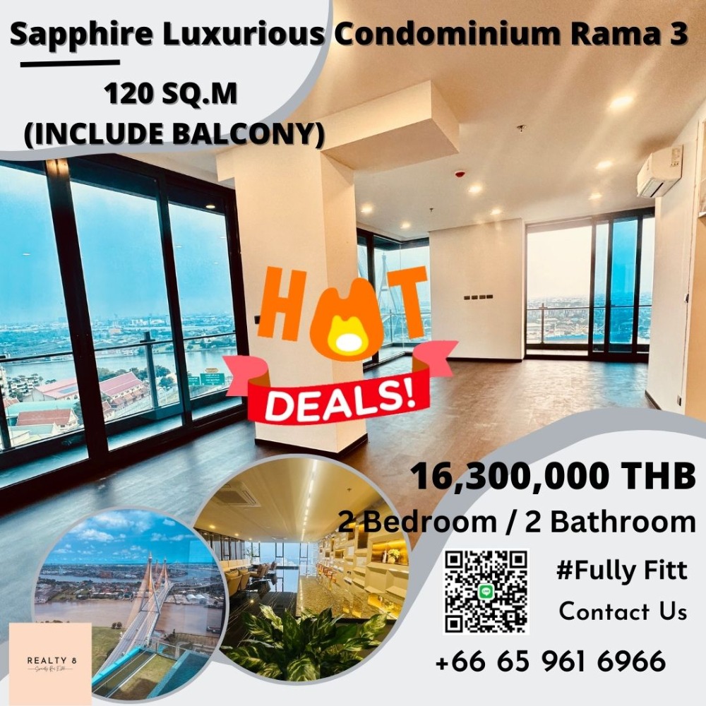 For SaleCondoRama3 (Riverside),Satupadit : Sapphire Luxury  Condo Rama 3 | Unique 120 Sqm., River View for sale