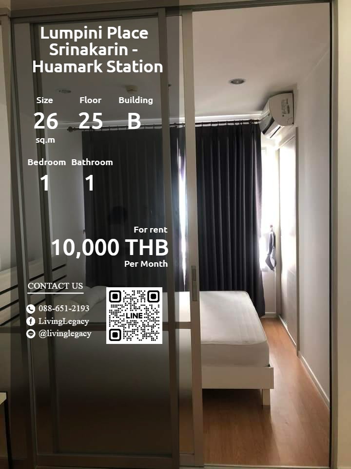 For RentCondoPattanakan, Srinakarin : SMZULT Condo for rent Lumpini Place Srinakarin - Huamark Station 26 sq m. 25th floor, Building B line id : @livinglegacy tel : 088-651-2193