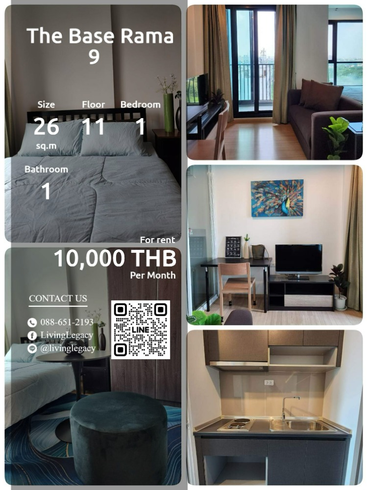 For RentCondoRama9, Petchburi, RCA : SMZUE2 Condo for rent The Base Rama 9 26 sq m. 11th floor line id : @livinglegacy tel : 088-651-2193