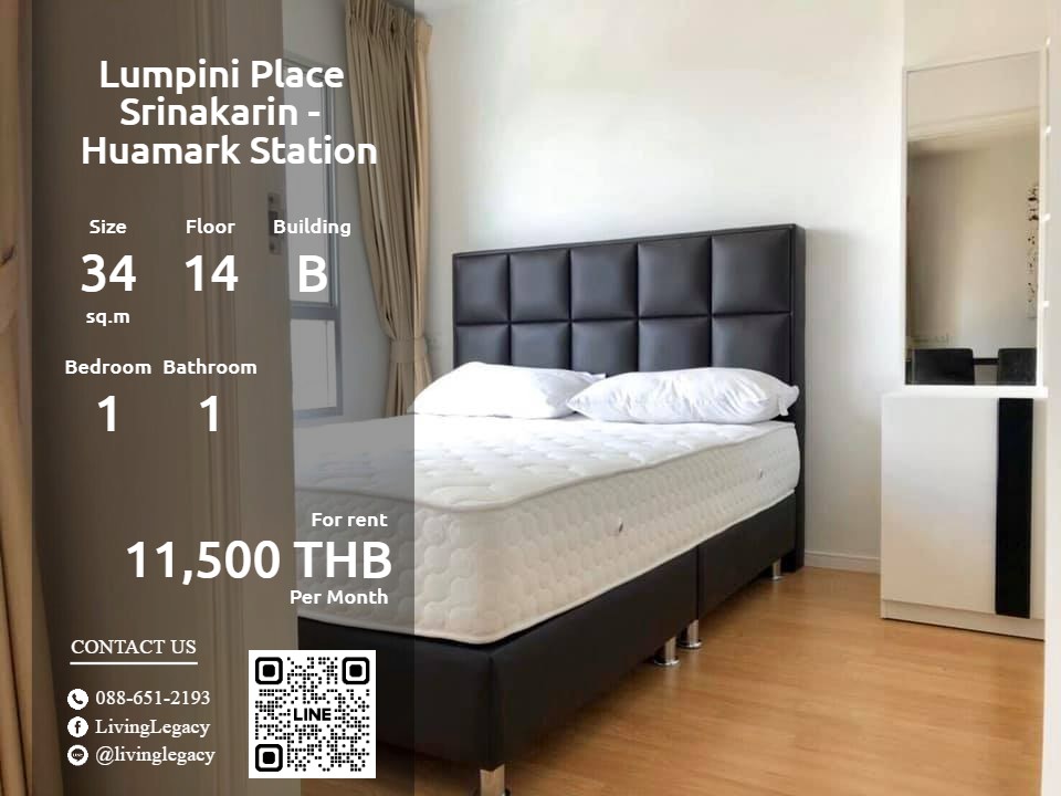 For RentCondoPattanakan, Srinakarin : SINT14 Condo for rent Lumpini Place Srinakarin - Huamark Station 34 sq m. 14th floor Building B line id : @livinglegacy tel : 088-651-2193