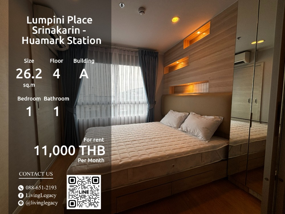 For RentCondoPattanakan, Srinakarin : SMQV98 Condo for rent Lumpini Place Srinakarin - Huamark Station 26.25 sq m. 4th floor, Building A line id : @livinglegacy tel : 088-651-2193