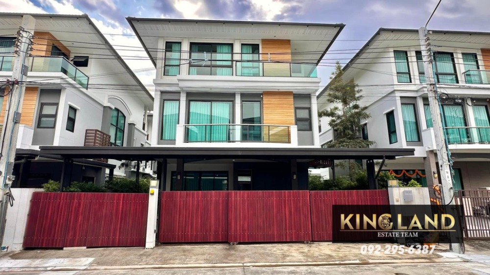 For RentHouseLadkrabang, Suwannaphum Airport : #For rent 3-storey house, Supalai Essence Village - Suan Luang, very new house, large area 321 sq m., Double volume house, 5 bedrooms, 5 bathrooms, parking for 4 cars, beautiful and luxurious house, fully furnished, electrical appliances, rental price 200