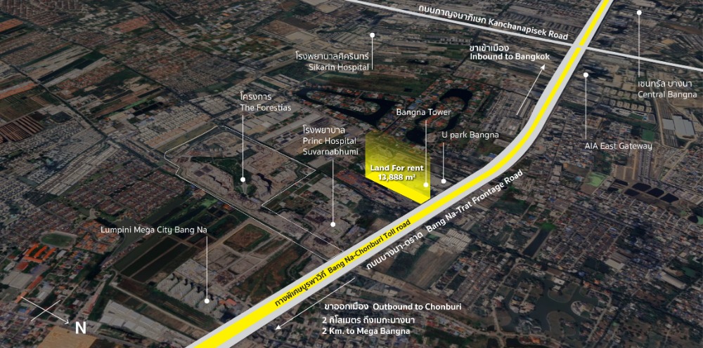 For RentLandSamut Prakan,Samrong : Land for rent 8 rai, next to Bangna-Trad Road, Km. 6 Land for rent at Bangna-Trad Km. 6