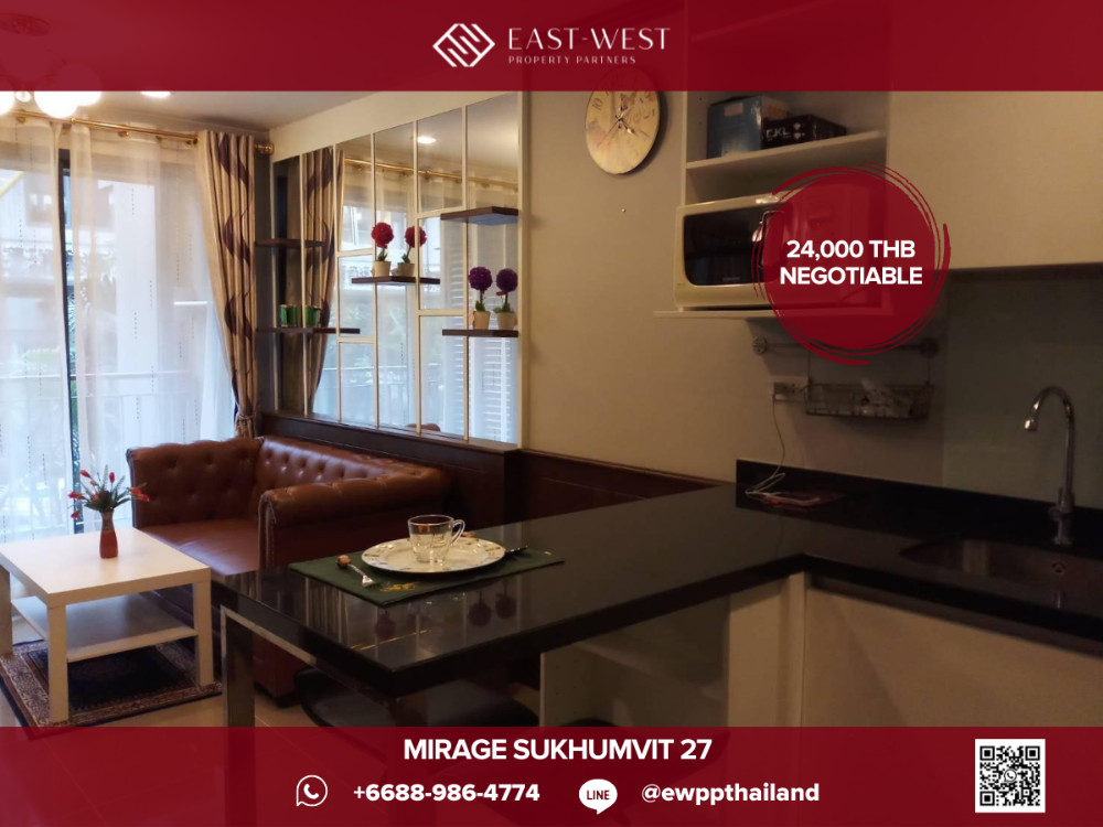 ให้เช่าคอนโดสุขุมวิท อโศก ทองหล่อ : 🏡✨🔥 Mirage Sukhumvit 27 🔥✨ 🏡คอนโดน่าอยู่ 1 ห้องนอน 🛏 1 ห้องนอน 36 ตรม. ราคาต่อรองได้! - ทำเลทองสุขุมวิท