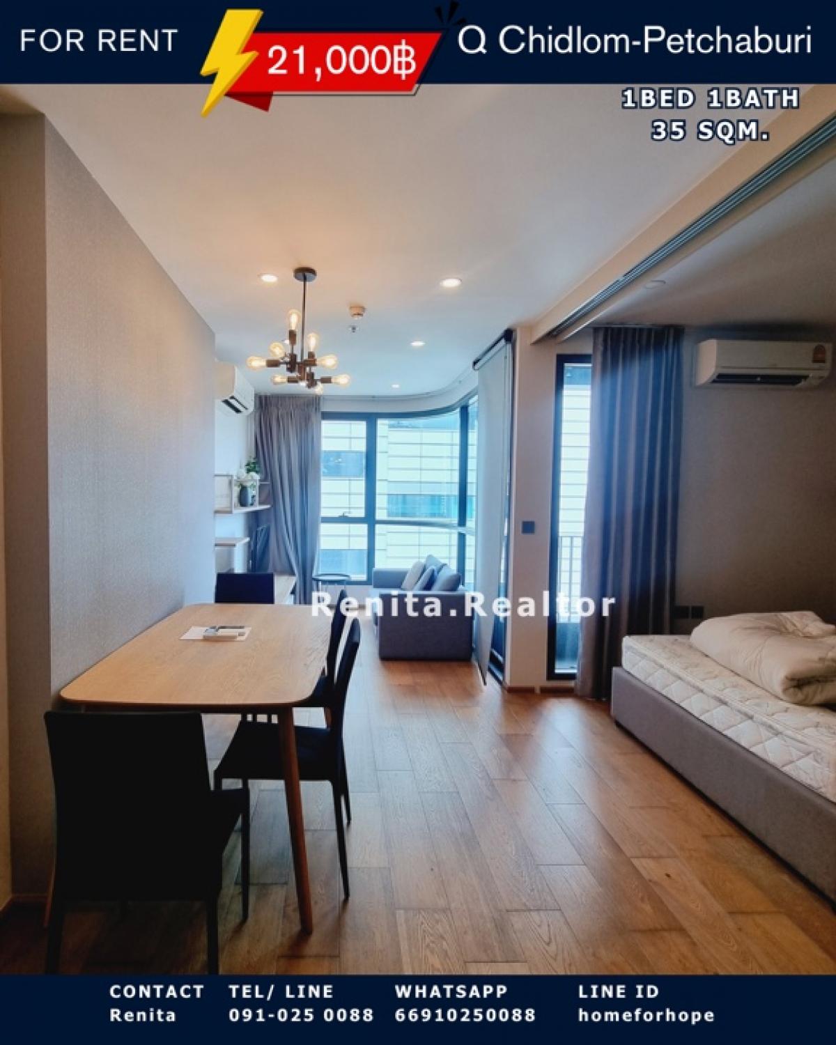 For RentCondoRatchathewi,Phayathai : 🚩For urgent rent🚩 Q Chidlom-Phetchaburi 35 sq m. only 21,000 baht Call 091-025 0088