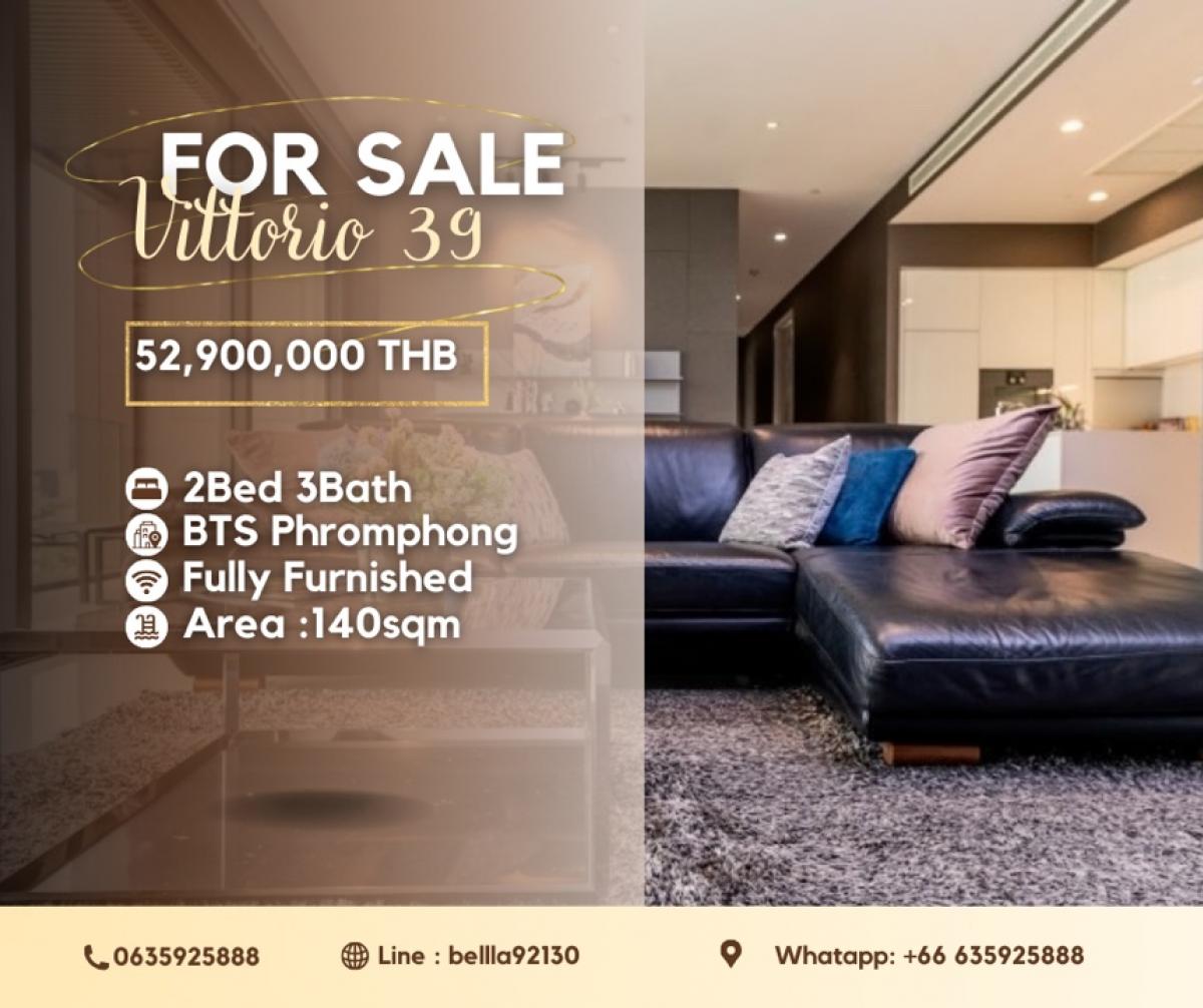 For SaleCondoSukhumvit, Asoke, Thonglor : For Sale : Vittorio Sukhumvit39 2Bed2Bath 141.47sqm 52.9 MB Near Bts Phromphong