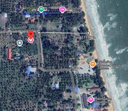 For RentLandHuahin, Prachuap Khiri Khan, Pran Buri : Land for rent, corner plot, 1 rai 2 ngan, 180 meters from the beach, opposite Koh Talu.