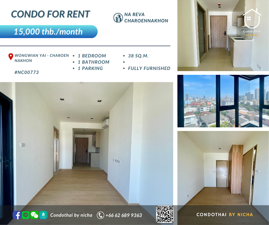 For RentCondoWongwianyai, Charoennakor : 🔹NC00773 Condo for rent at Riva Charoen Nakhon, 38 sq m., 1 bedroom, 1 bathroom, only 15,000 (new room)