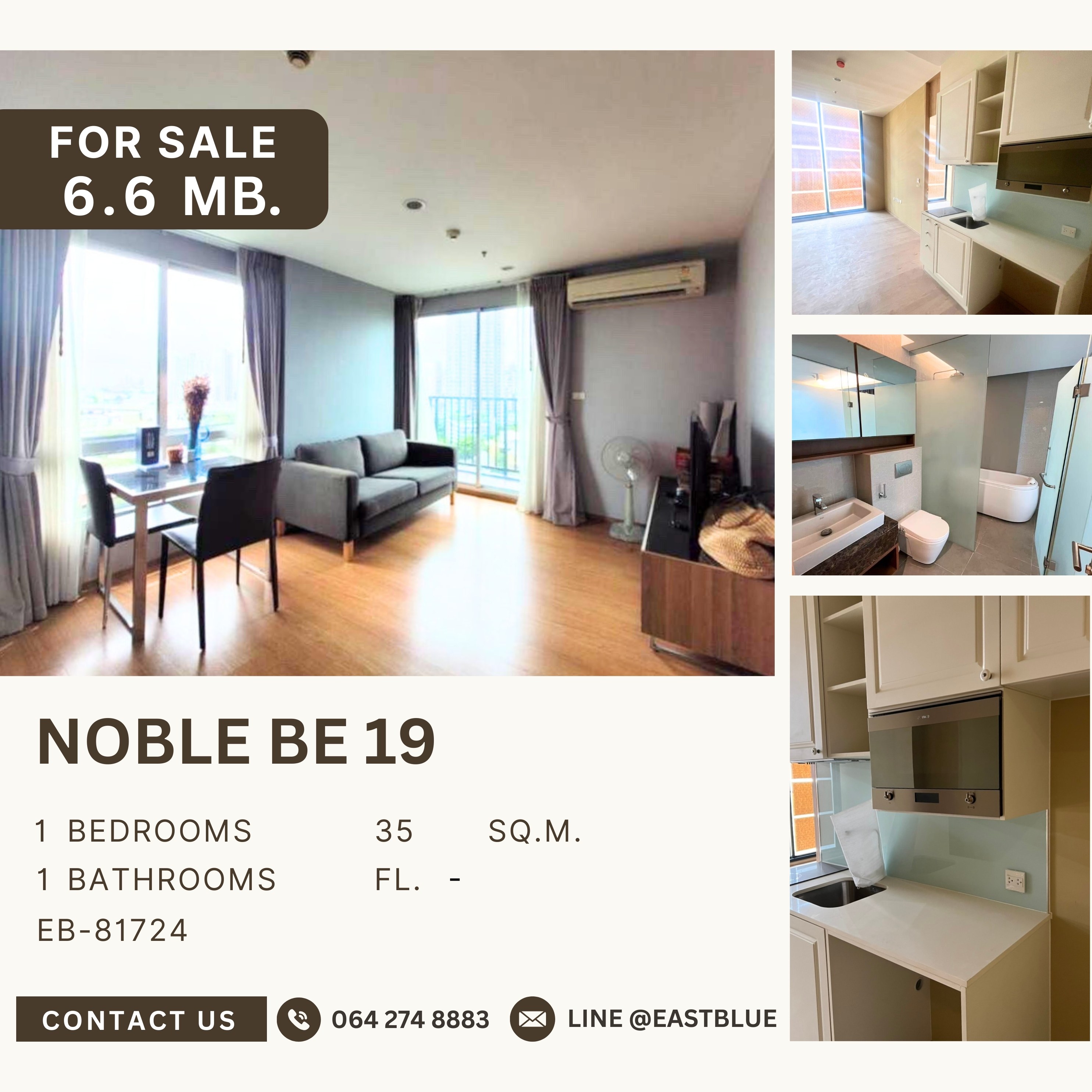 For SaleCondoSukhumvit, Asoke, Thonglor : ขายขาดทุนขายห้องเปล่า Noble BE19 หันไปทางโรงเรียนวัฒนา วิวสวย Feel like Home 6.6 MB.