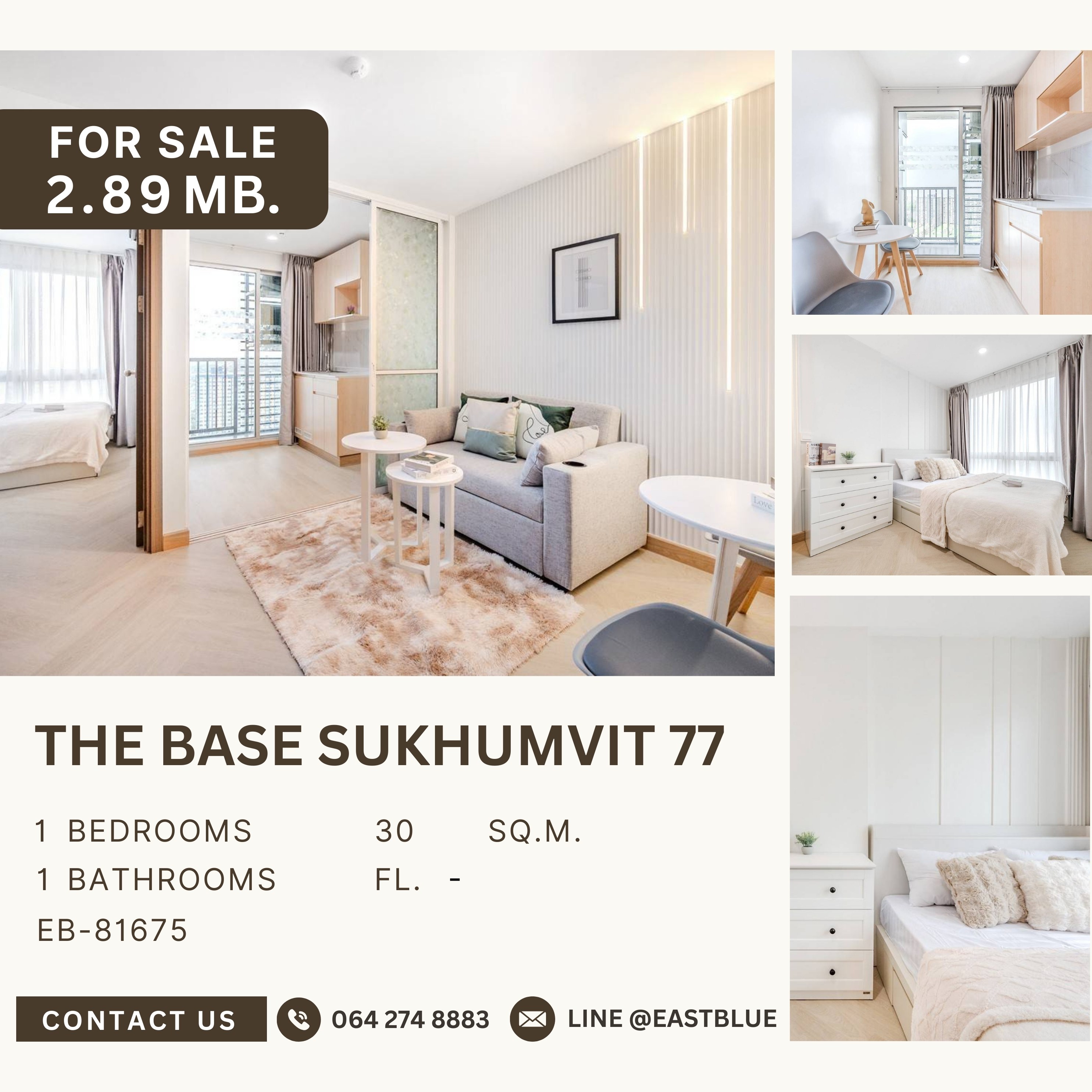 ขายคอนโดอ่อนนุช อุดมสุข : The Base Sukhumvit 77 ห้องตกแต่งสวย พร้อมอยู่ ชั้นสูงวิวโปร่ง ราคาถูกที่สุดในตึก ปล่อยเช่าดีมาก สิ่งอำนวยความสะดวกครบ ใกล้ BTS Onnut ห้างโลตัส บิ๊กซี อ่อนนุช 2.89 MB.