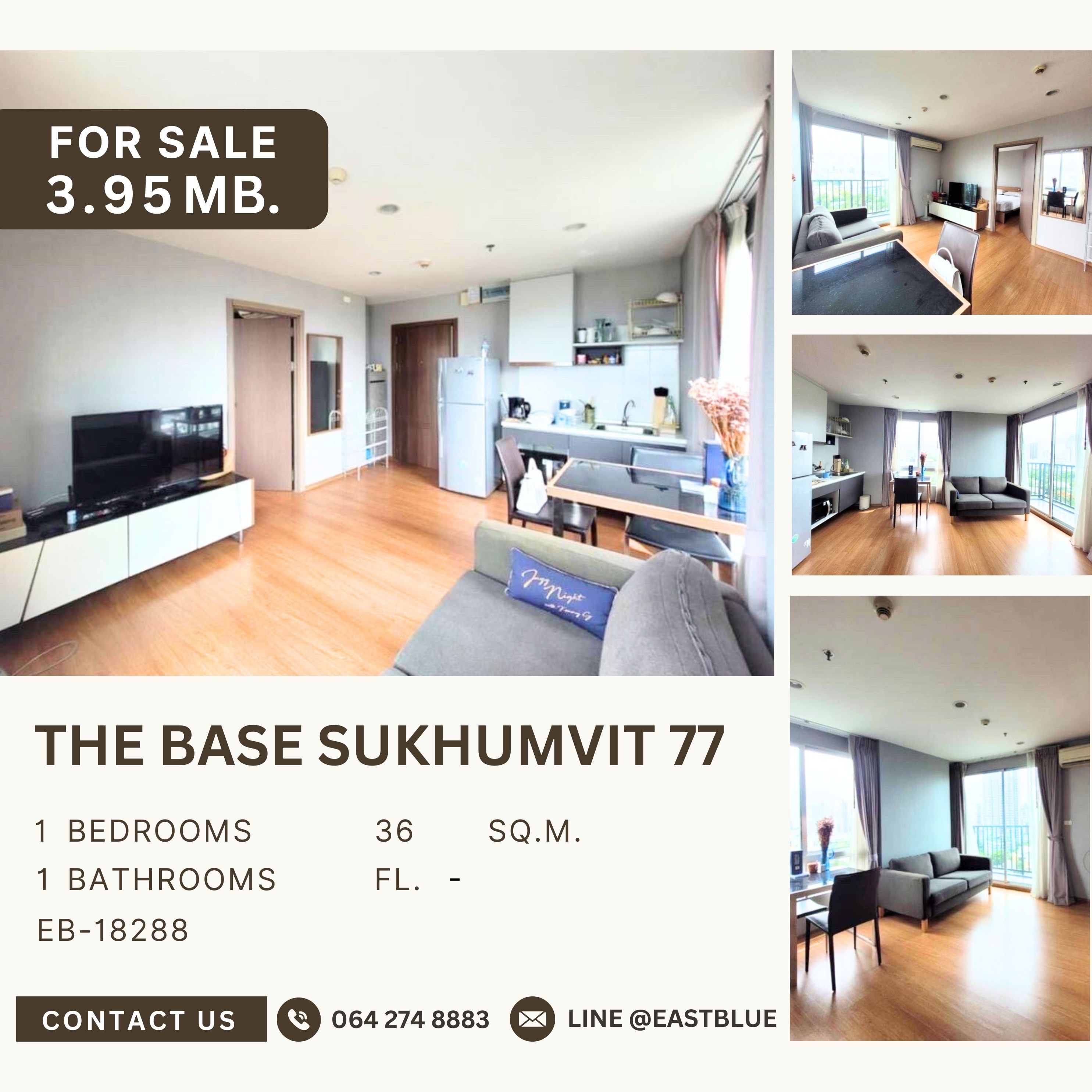 ขายคอนโดอ่อนนุช อุดมสุข : The Base Sukhumvit 77 Rare unit ห้องมุม หาขายยาก วิวคลอง ขายพร้อมผู้เช่า บรรยากาศเงียบสงบ เดินทางสะดวก 3.95 MB.