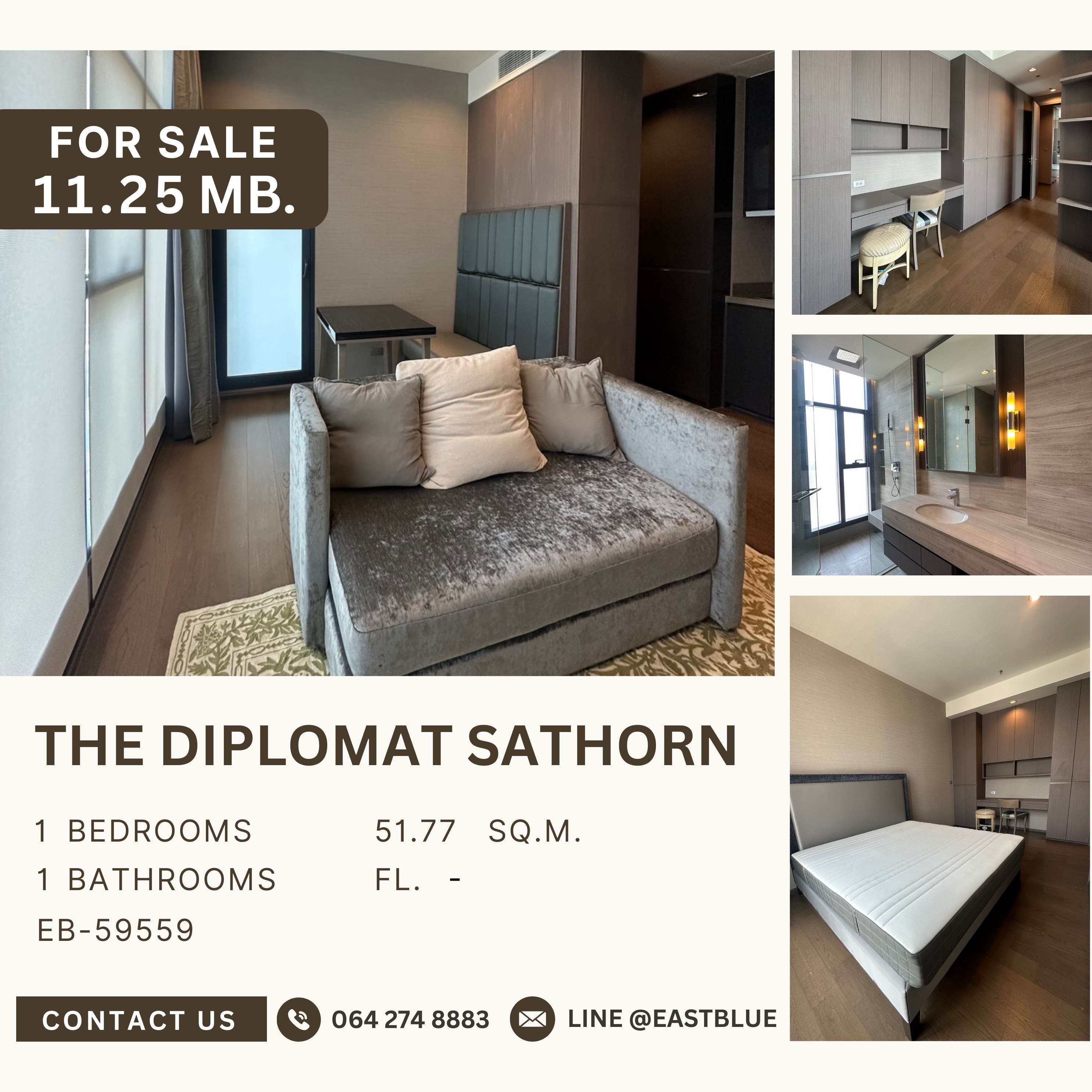 ขายคอนโดสาทร นราธิวาส : The Diplomat Sathorn ห้องสวยสภาพดี เจ้าของอยู่เอง ไม่เคยปล่อยเช่า 1 ห้องนอนไซส์ใหญ่ 51 ตร.ม. ชั้นสูง 11.25 ลบ.