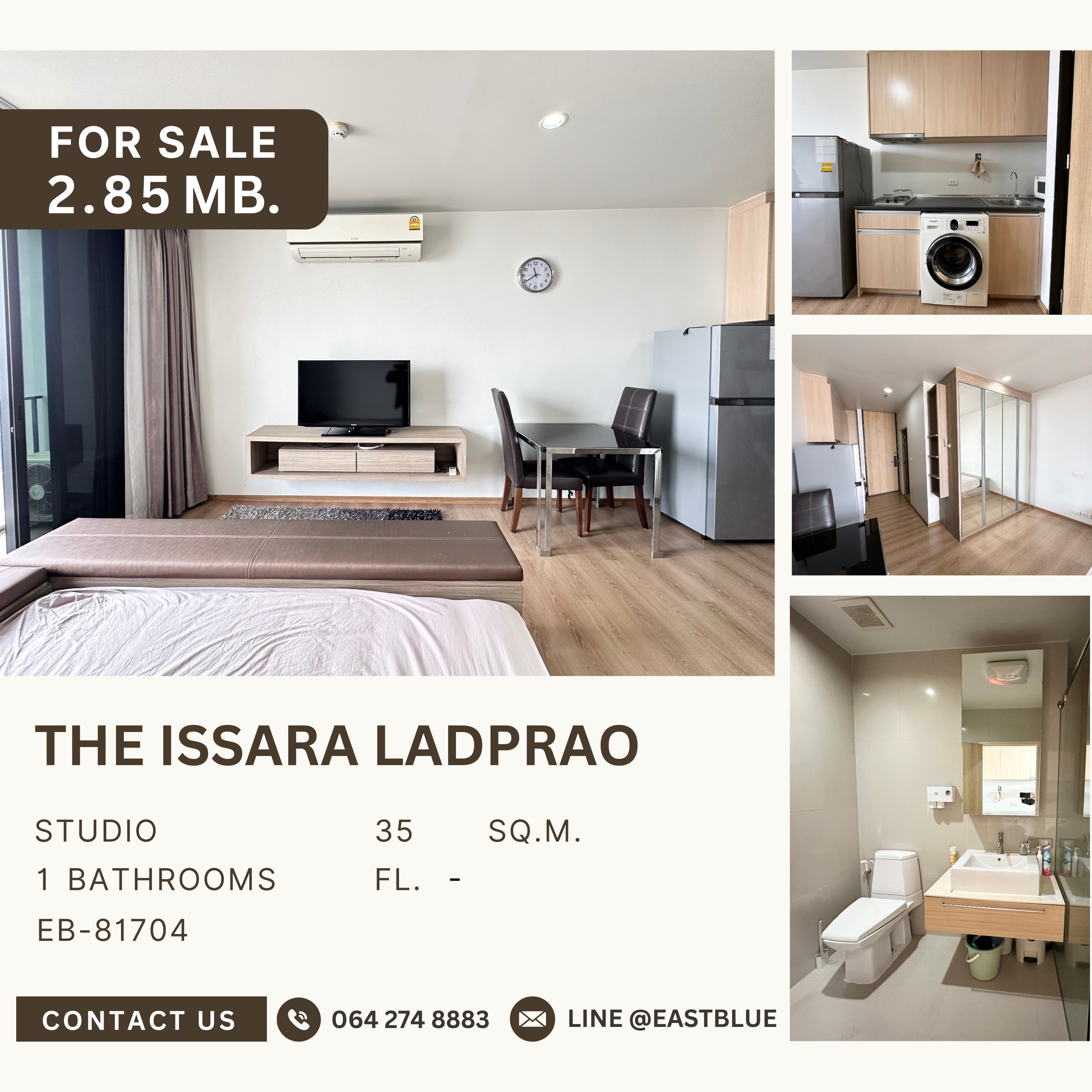 For SaleCondoLadprao, Central Ladprao : The Issara Ladprao ห้องสภาพดีมาก ราคาดี ห้องทิศใต้ ลมดี อยู่สบาย 2.85 ล้านบาท