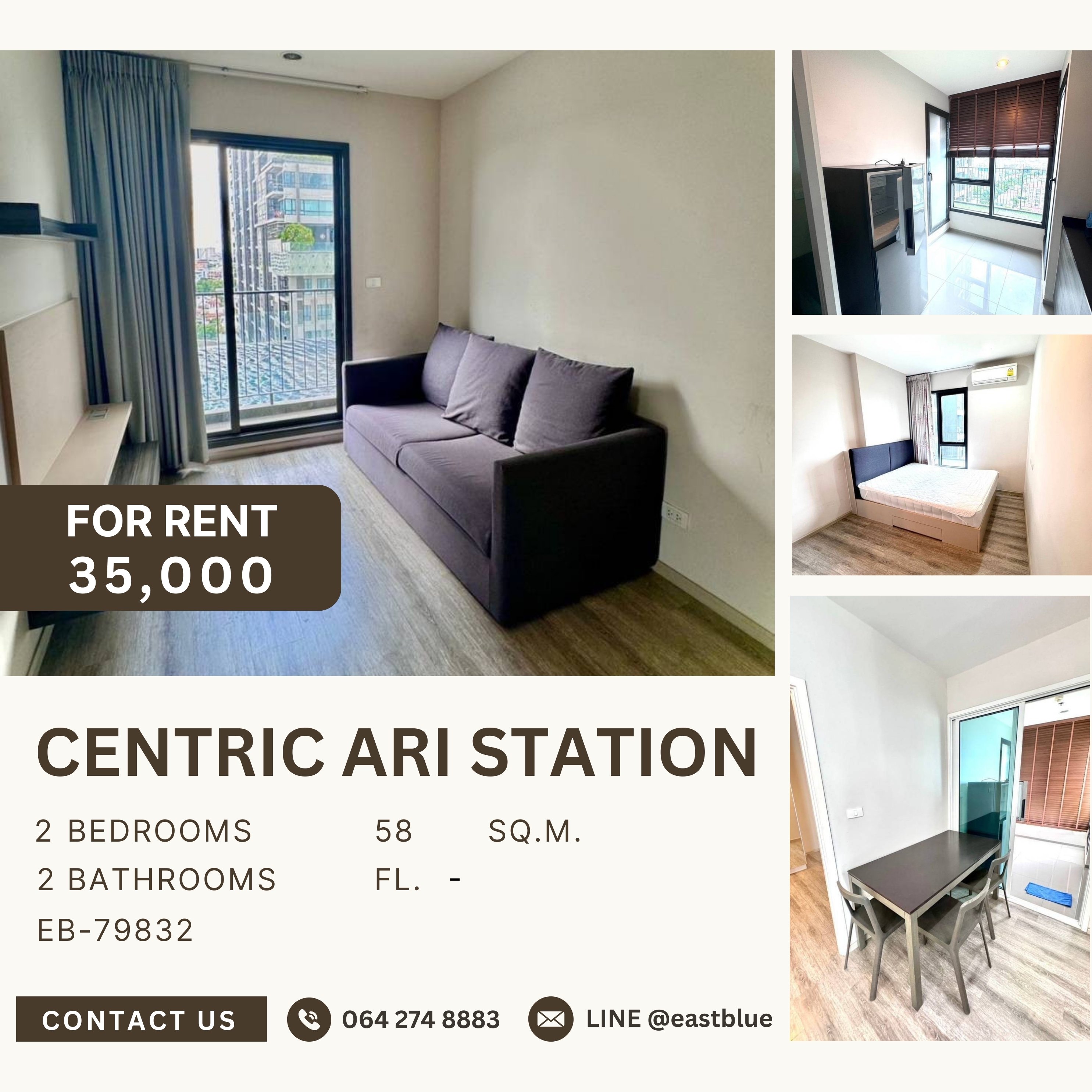 ให้เช่าคอนโดอารีย์ อนุสาวรีย์ : Centric Ari Station, 2 bed, 35000 per month