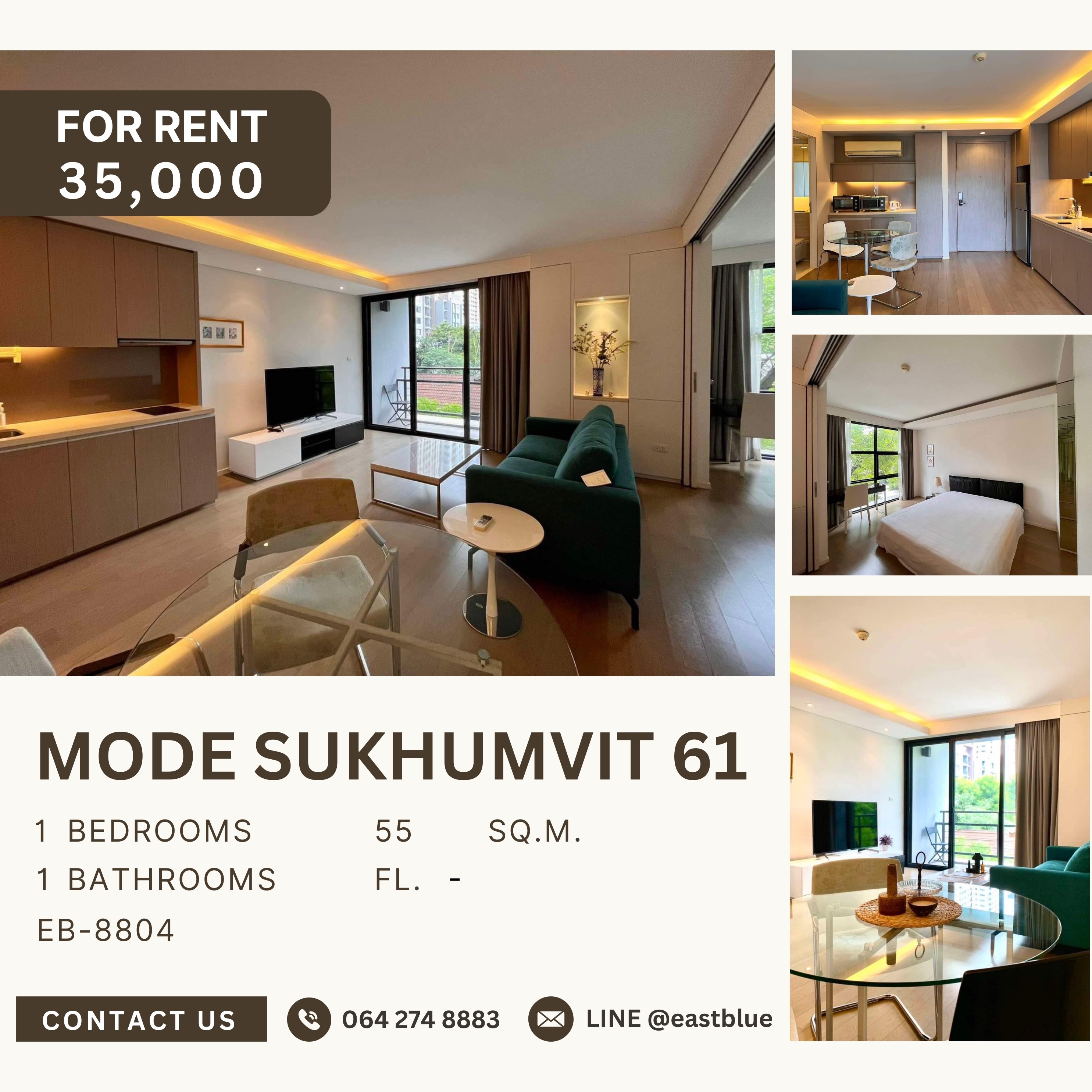 ให้เช่าคอนโดสุขุมวิท อโศก ทองหล่อ : Mode Sukhumvit 61, 1 bed, 35000 per month