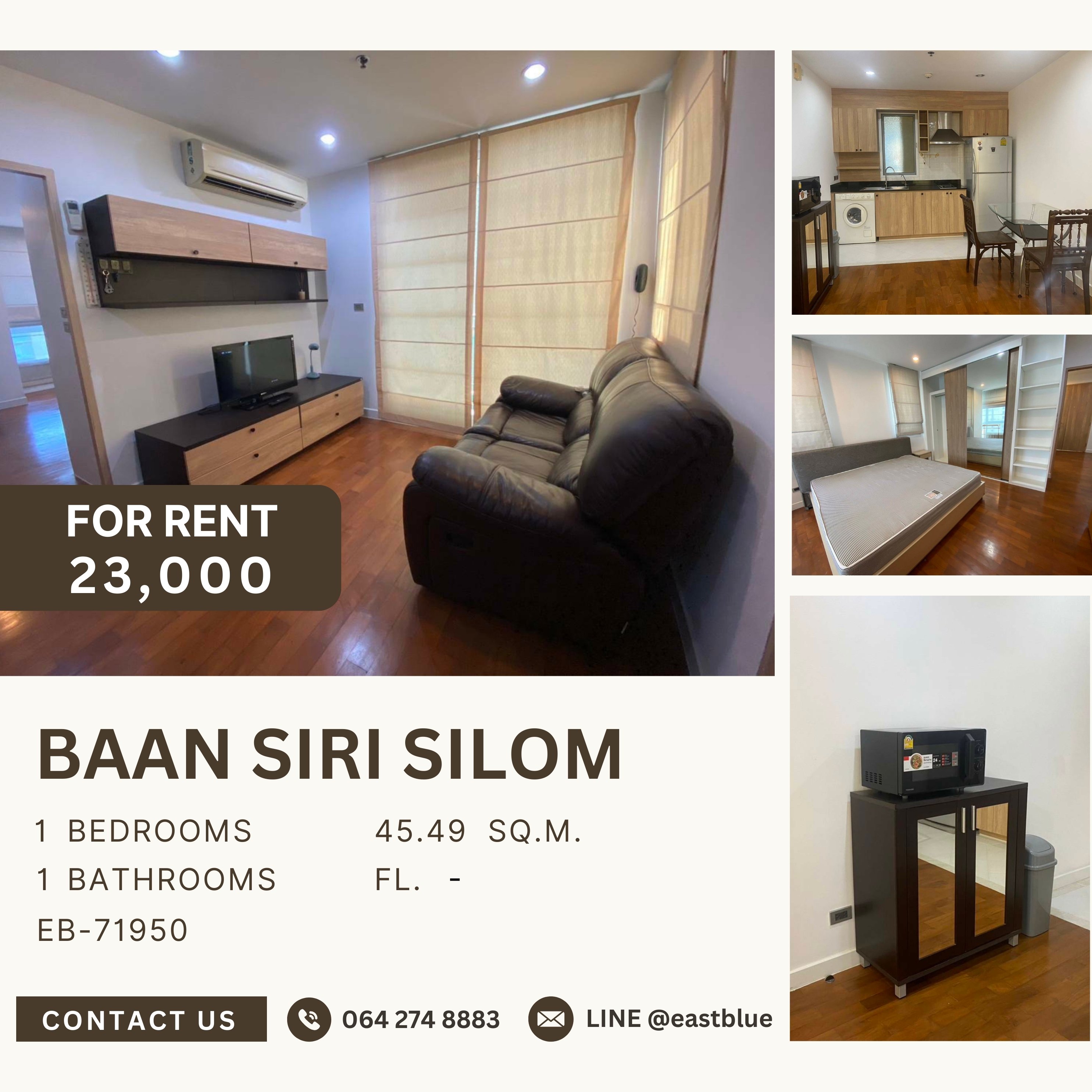 For RentCondoSilom, Saladaeng, Bangrak : Baan Siri Silom, 1 bed, 23000 per month