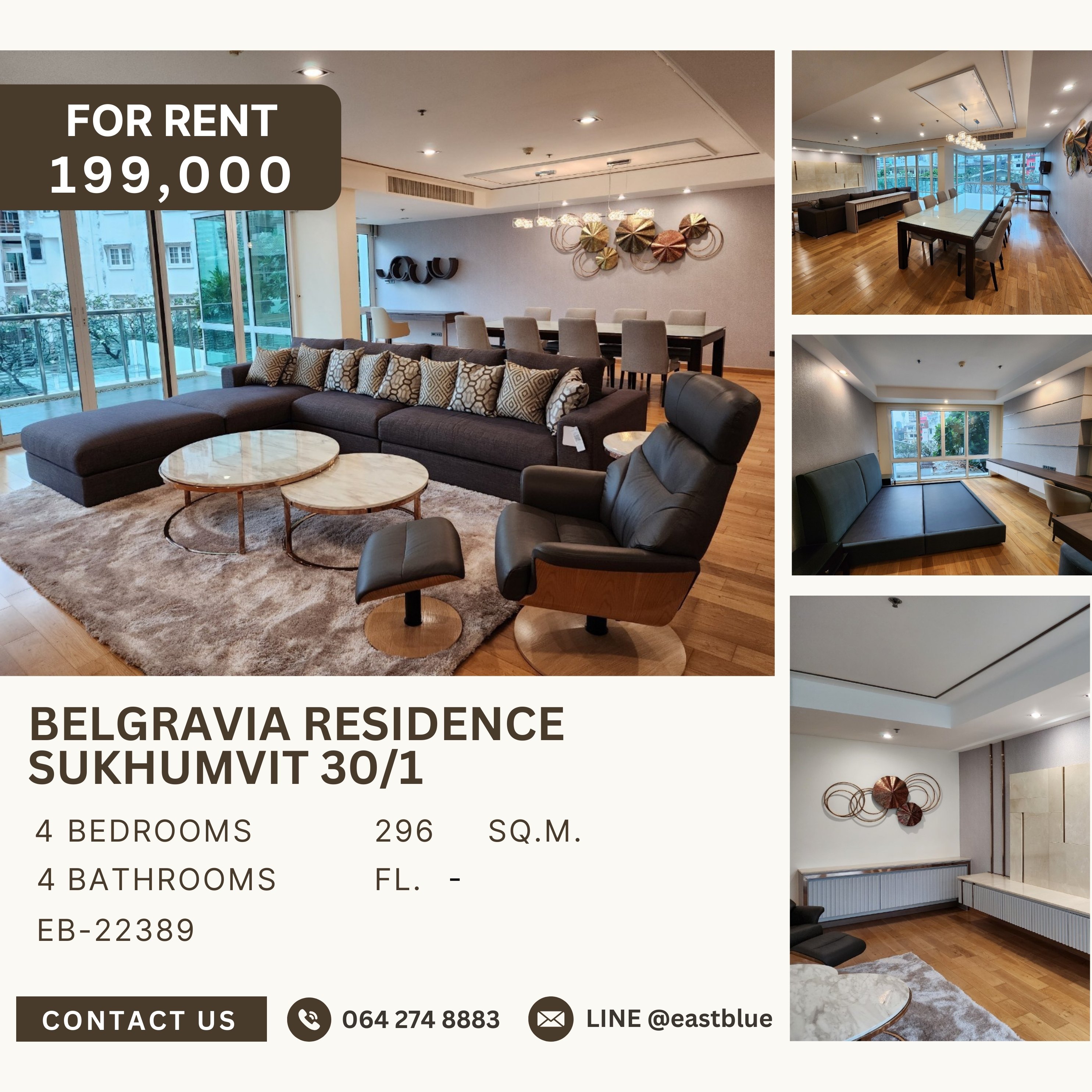 ให้เช่าคอนโดสุขุมวิท อโศก ทองหล่อ : Belgravia Residence Sukhumvit 30/1, 4 bed, 199000 per month