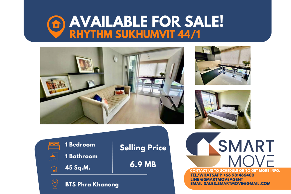 For SaleCondoOnnut, Udomsuk : 🔥🔥Sale with tenant !!🔥🔥 Code C20230400028.......Rhythm Sukhumvit 44/1, 1 bedroom, 1 bathroom, South Facing, high floor 22+, furnished, Special Deal!!📢📢