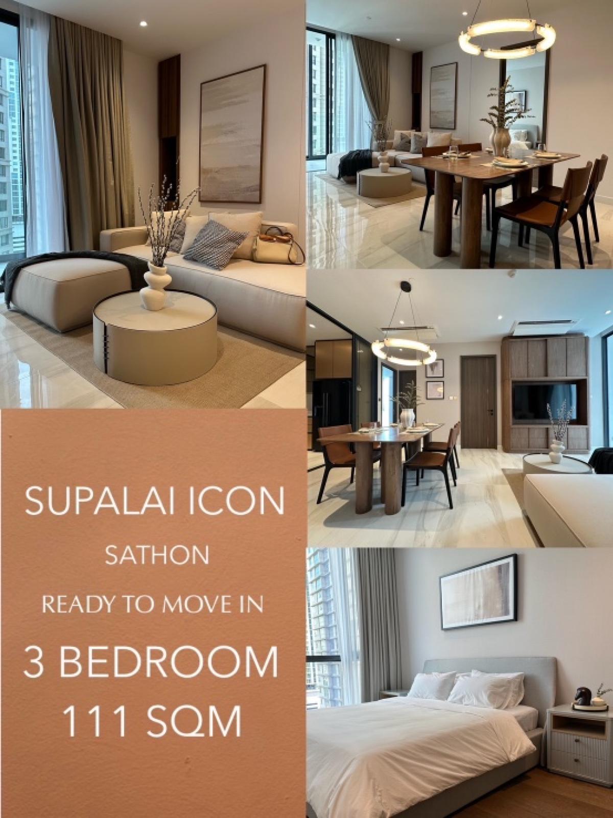 For RentCondoSathorn, Narathiwat : Brand new ! 🔥 Owner So kind!!!Supalai Icon Sathorn- 3 bedroom - Size 111 Sq.m- 155,000 Sq.m