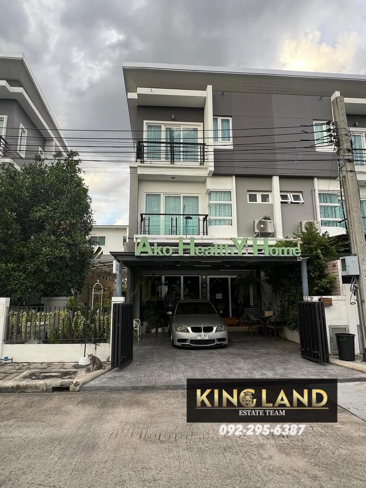 For RentTownhouseVipawadee, Don Mueang, Lak Si : #For rent, 3-storey twin house, Chuenchuen Modus Village, Vibhavadi, 3 bedrooms, 4 bathrooms, 6 air conditioners, fully furnished, decorated as a cafe, ready to start a business, has a bedroom with furniture or can be used as an office. 💰Rental price 120,