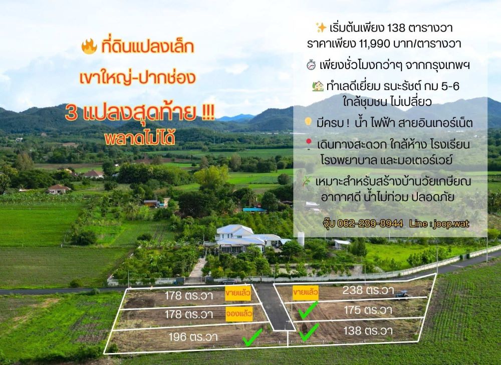 For SaleLandKorat Nakhon Ratchasima : Land for sale, small plots, 3 plots already filled, good location, beautiful plots, near community, Pak Chong-Khao Yai