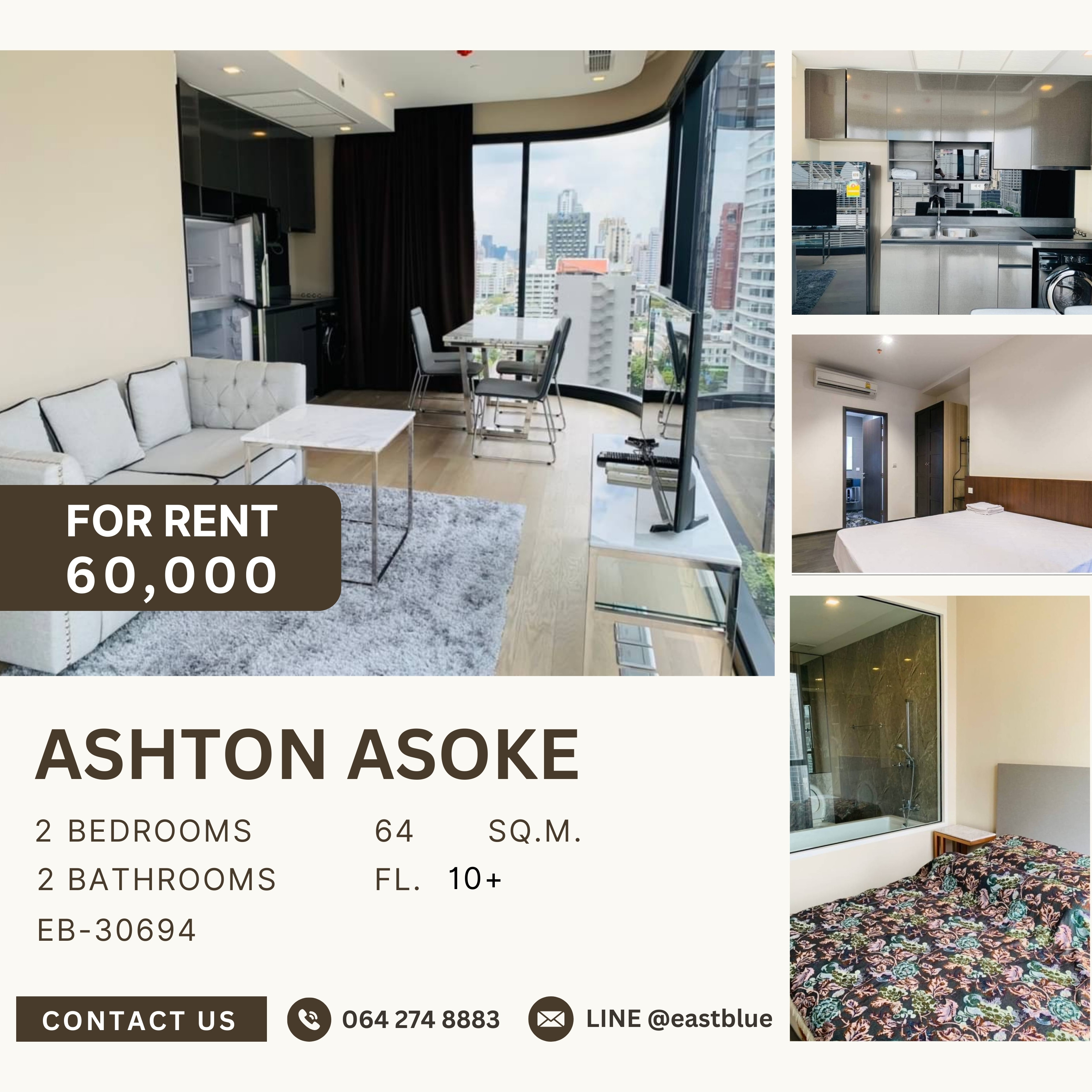 For RentCondoSukhumvit, Asoke, Thonglor : Ashton Asoke, 2 bed, 60000 per month