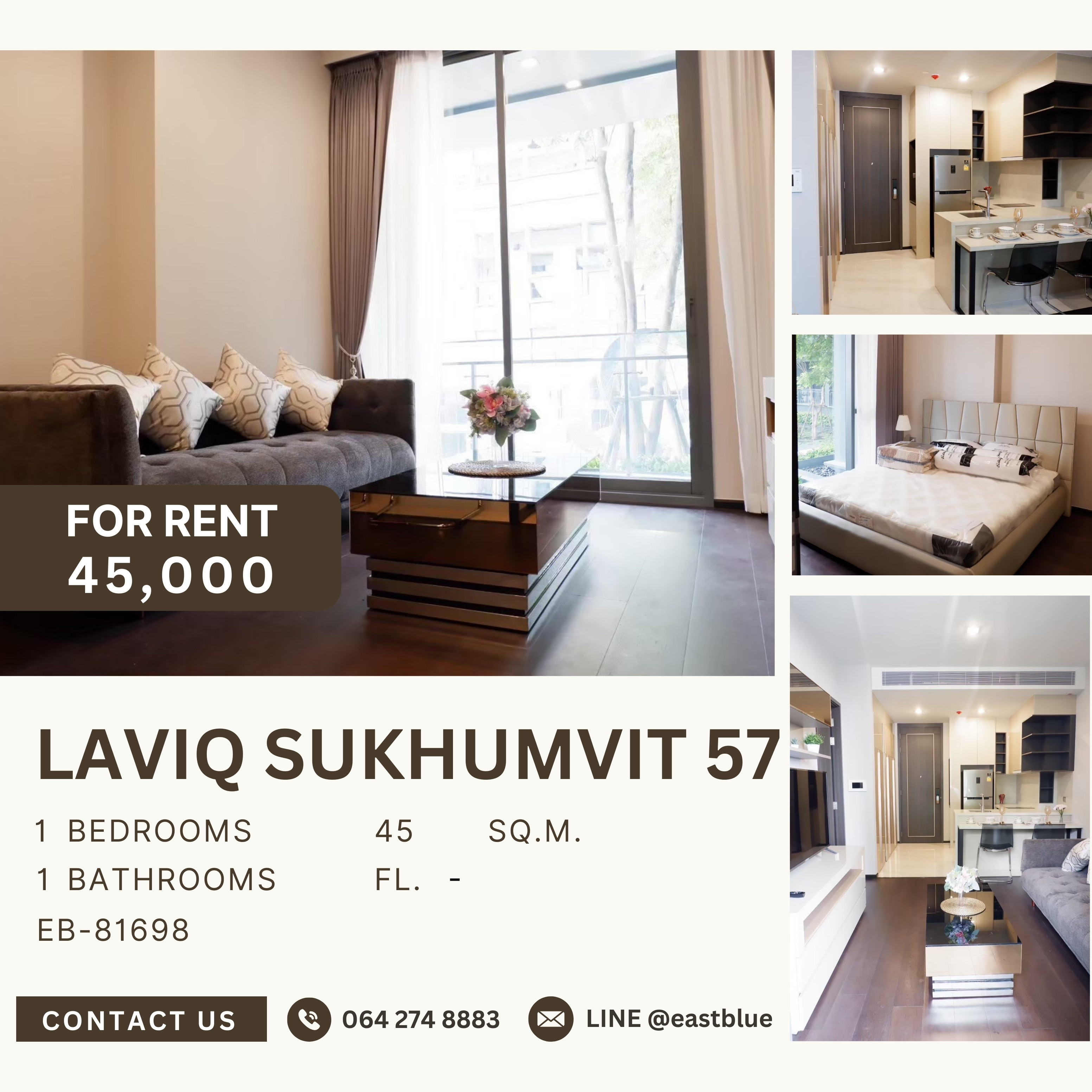 ให้เช่าคอนโดสุขุมวิท อโศก ทองหล่อ : LAVIQ Sukhumvit 57, 1 bed, 45000 per month