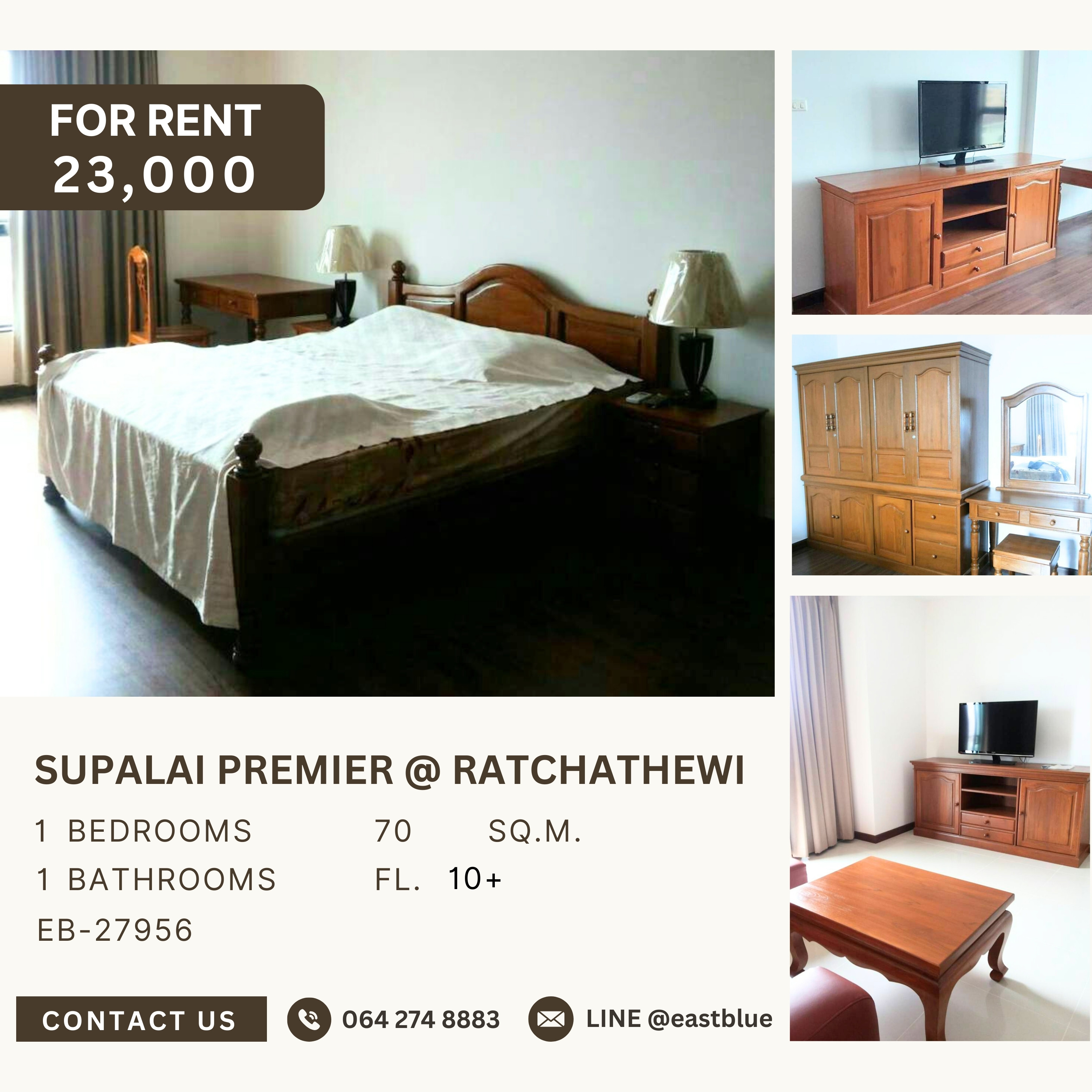 For RentCondoRatchathewi,Phayathai : Supalai Premier @ Ratchathewi, 1 bed, 23000 per month