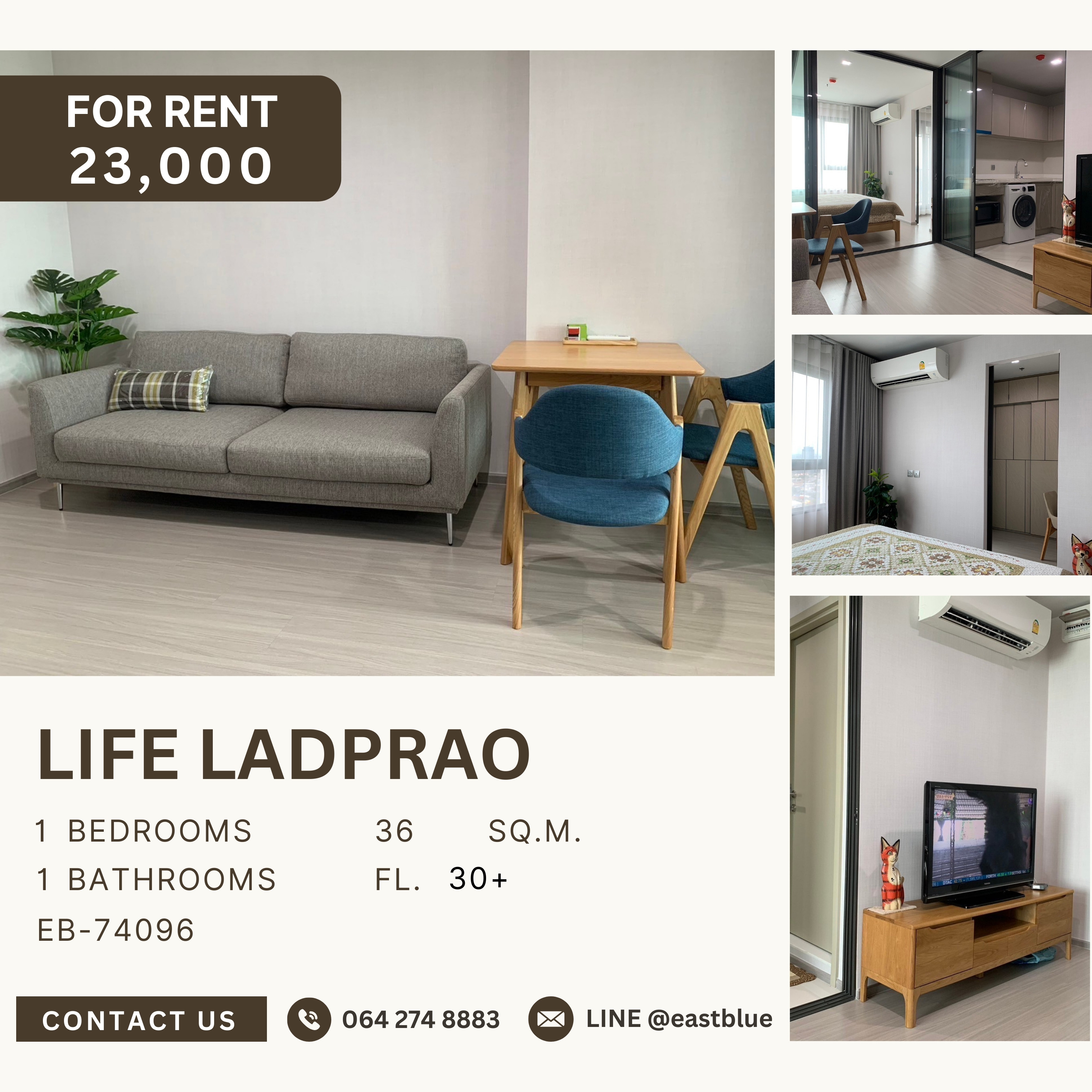 ให้เช่าคอนโดลาดพร้าว เซ็นทรัลลาดพร้าว : Life Ladprao, 1 bed, 23000 per month