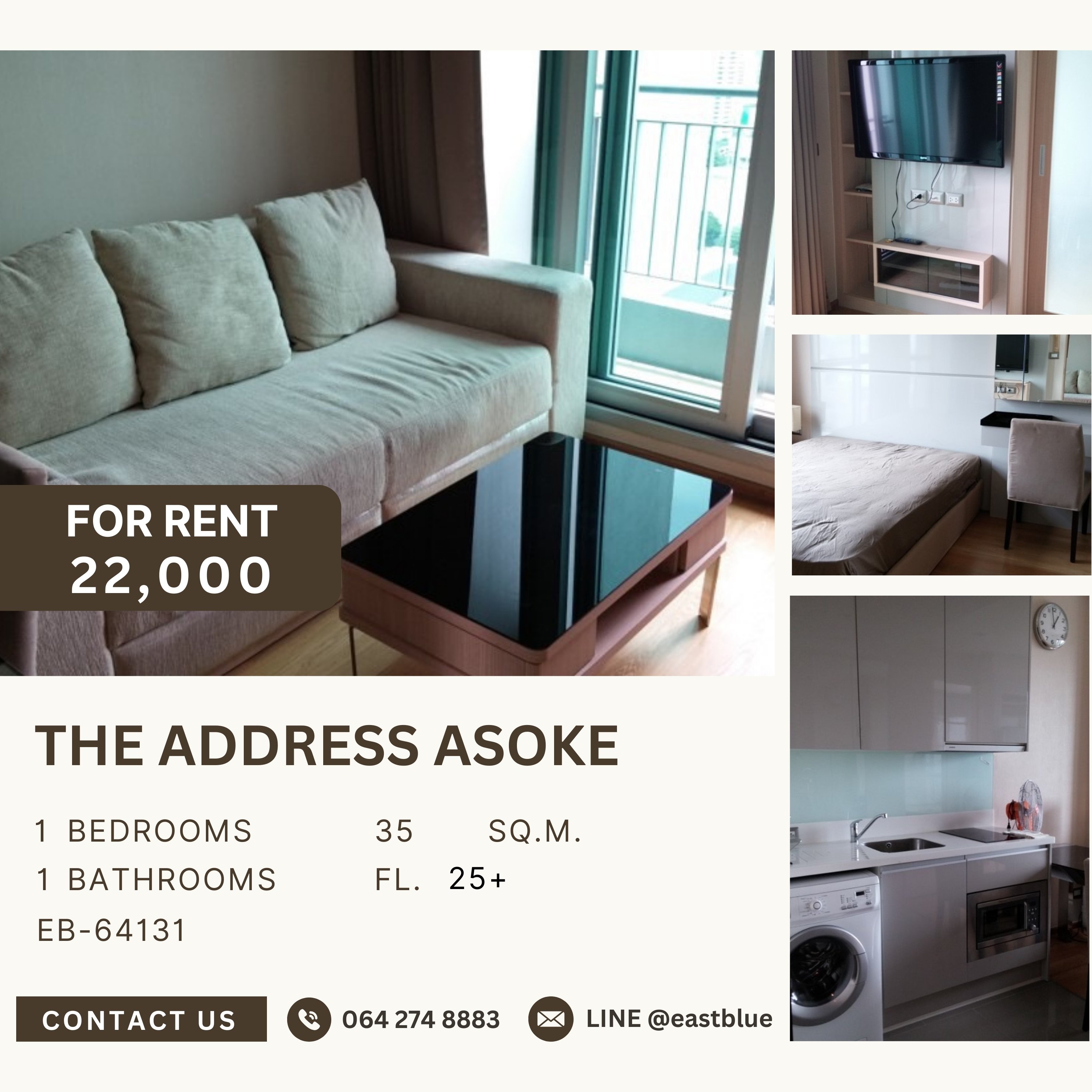 ให้เช่าคอนโดพระราม 9 เพชรบุรีตัดใหม่ RCA : The Address Asoke, 1 bed, 22000 per month