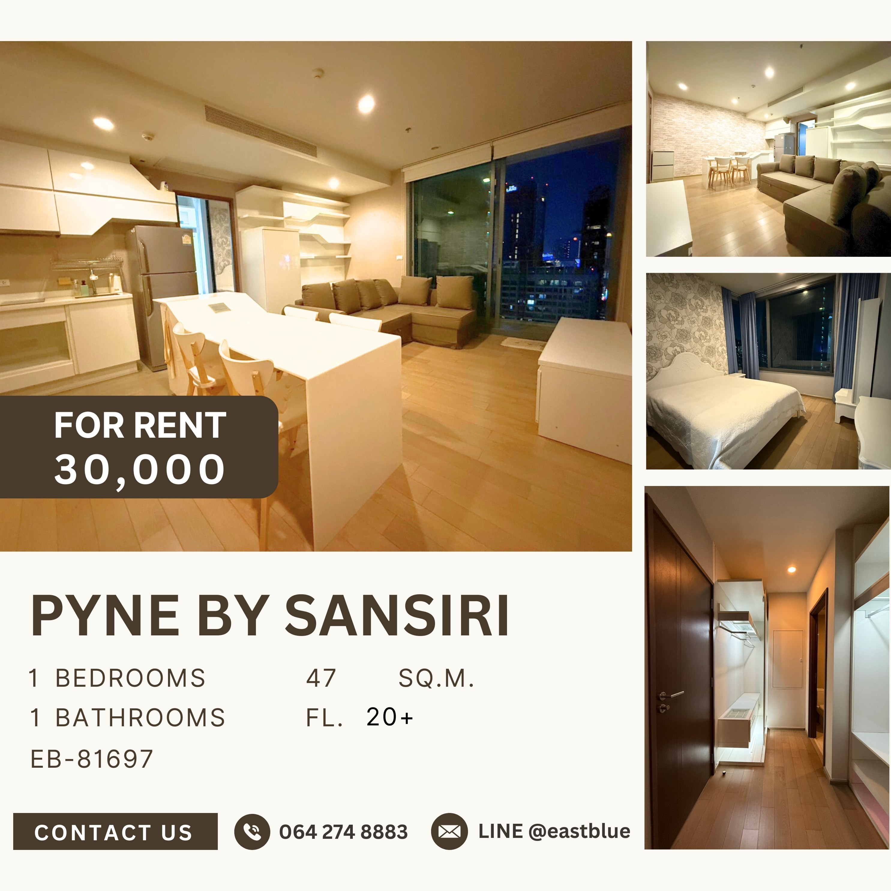 ให้เช่าคอนโดราชเทวี พญาไท : Pyne By Sansiri, 1 bed, 30000 per month