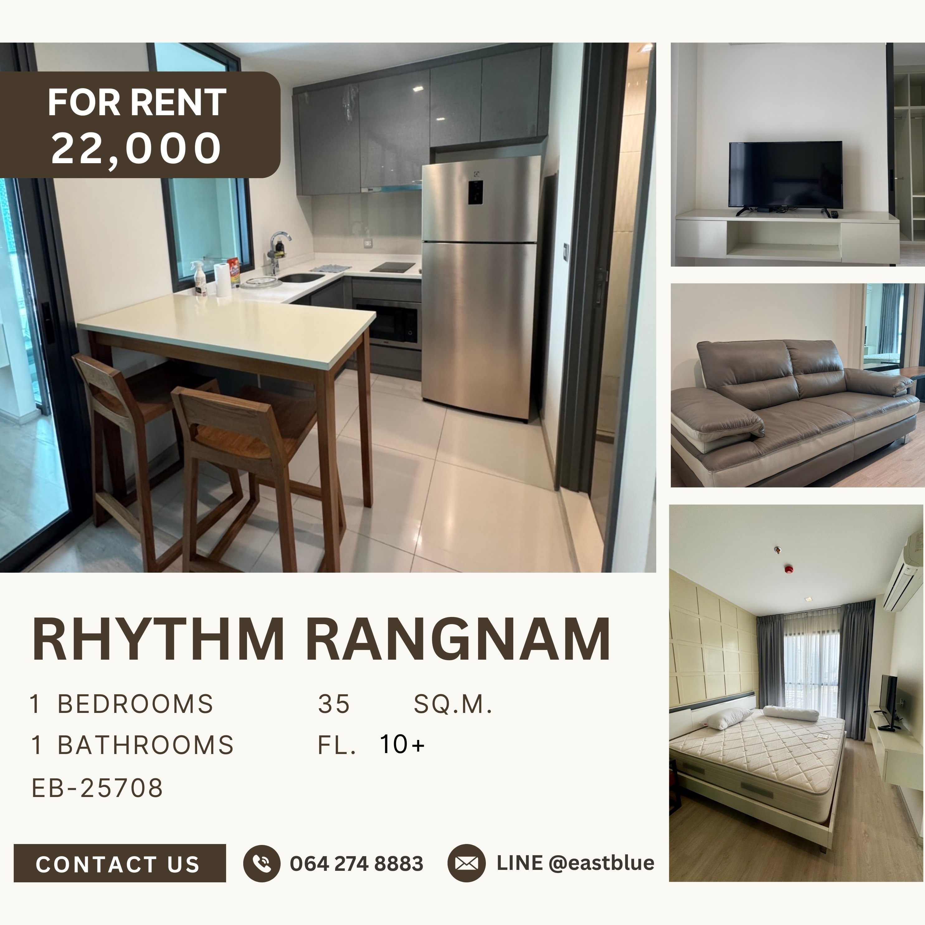 ให้เช่าคอนโดราชเทวี พญาไท : RHYTHM Rangnam, 1 bed, 22000 per month