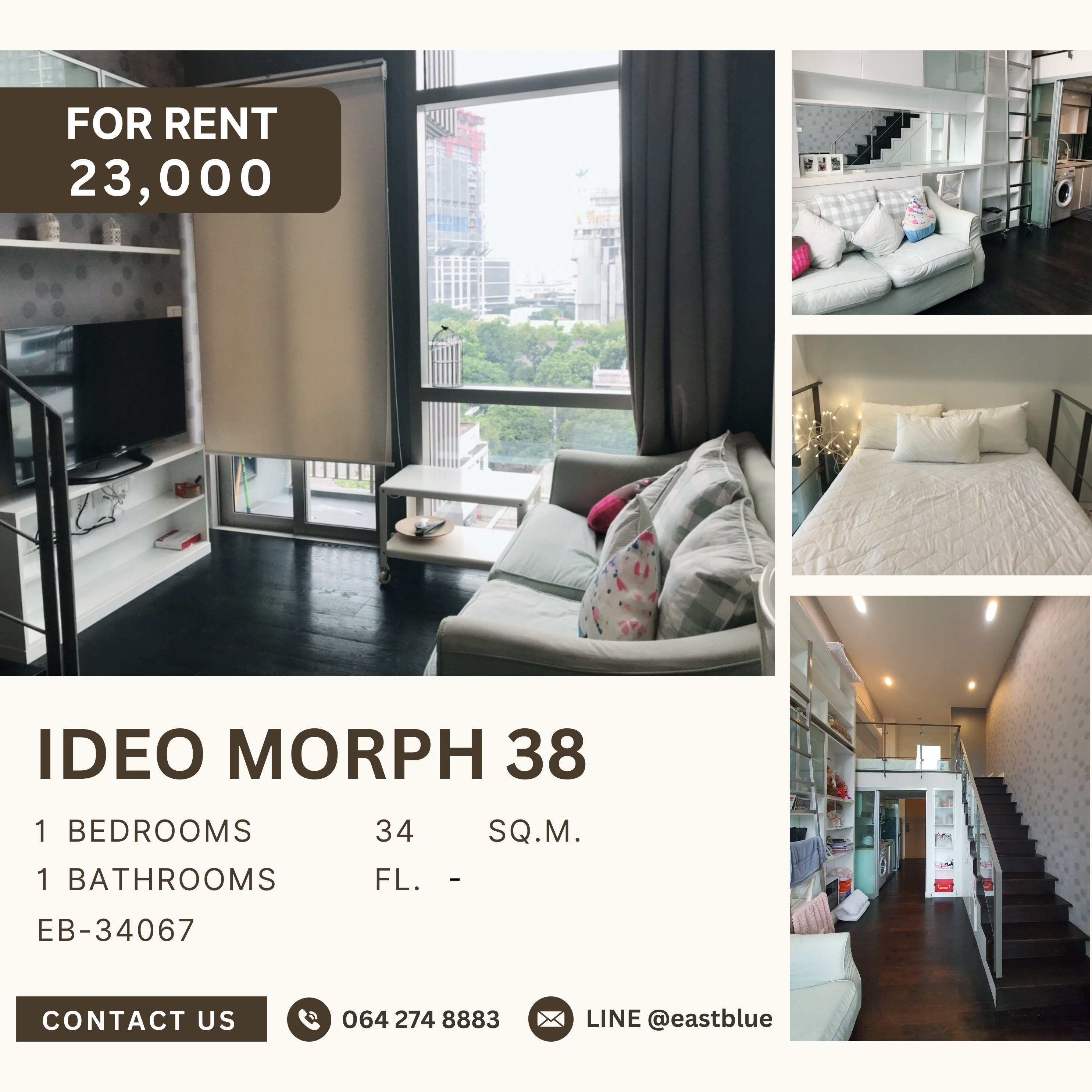 ให้เช่าคอนโดสุขุมวิท อโศก ทองหล่อ : Ideo Morph 38, 1 bed, 23000 per month