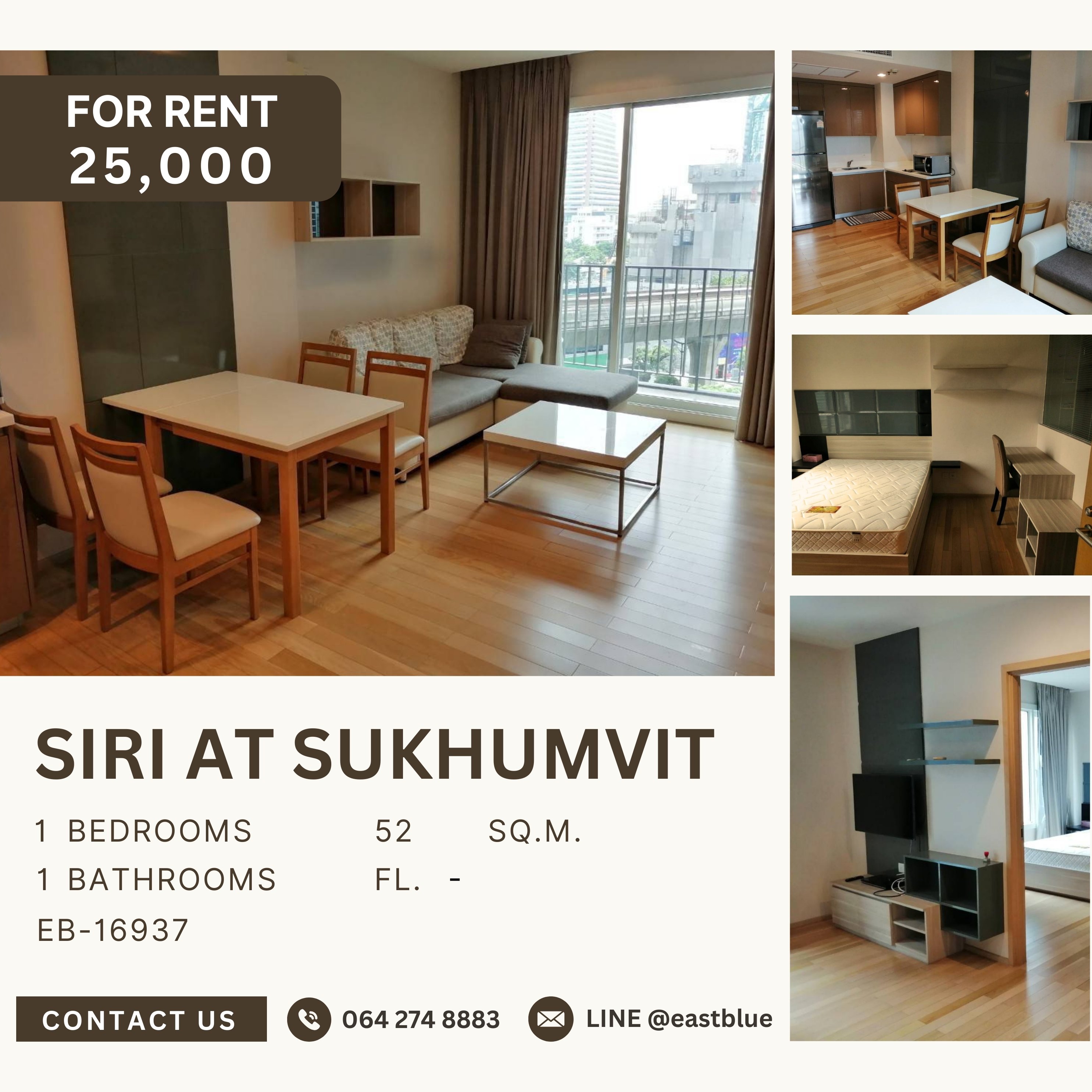 ให้เช่าคอนโดสุขุมวิท อโศก ทองหล่อ : Siri At Sukhumvit, 1 bed, 25000 per month