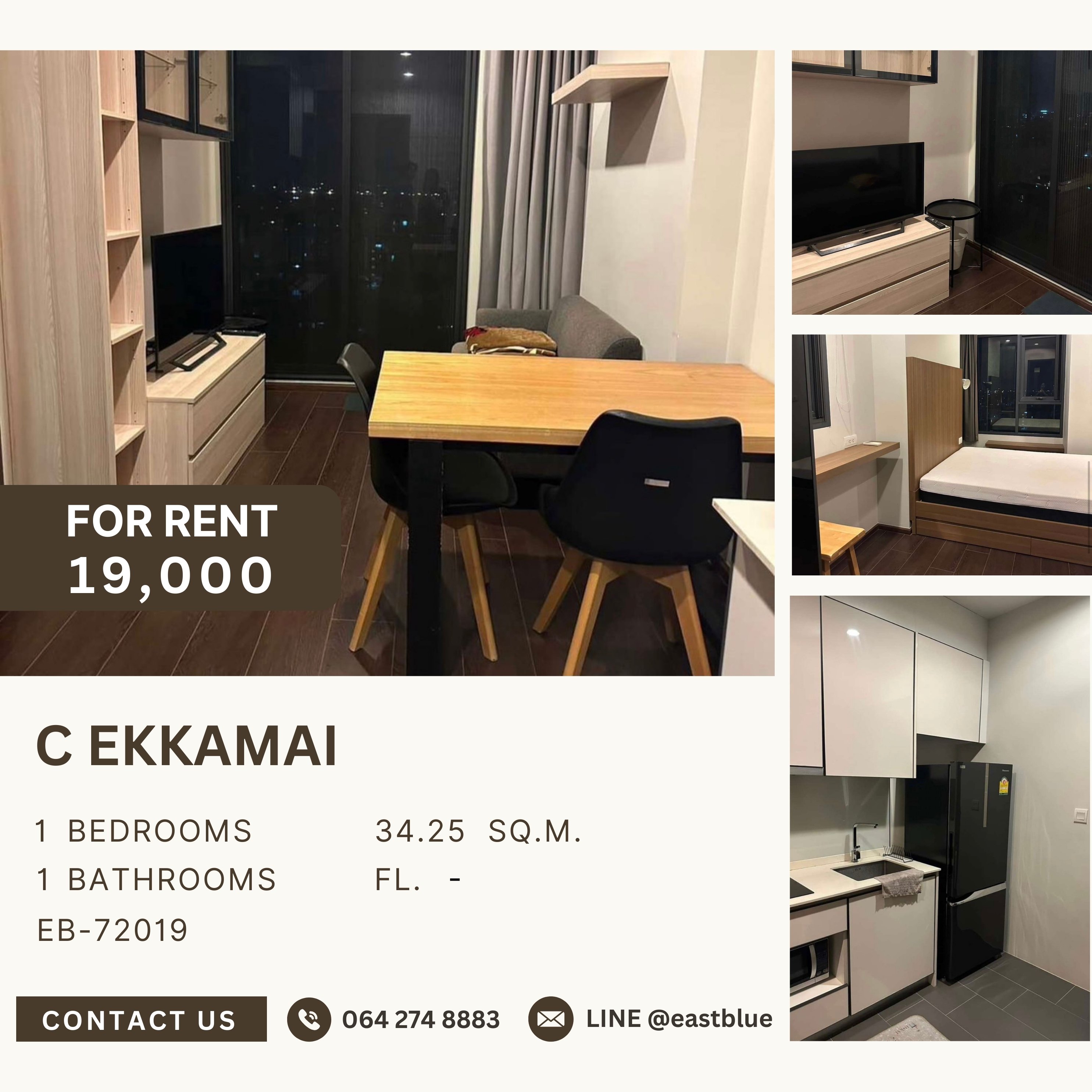 For RentCondoSukhumvit, Asoke, Thonglor : C Ekkamai, 1 bed, 19000 per month