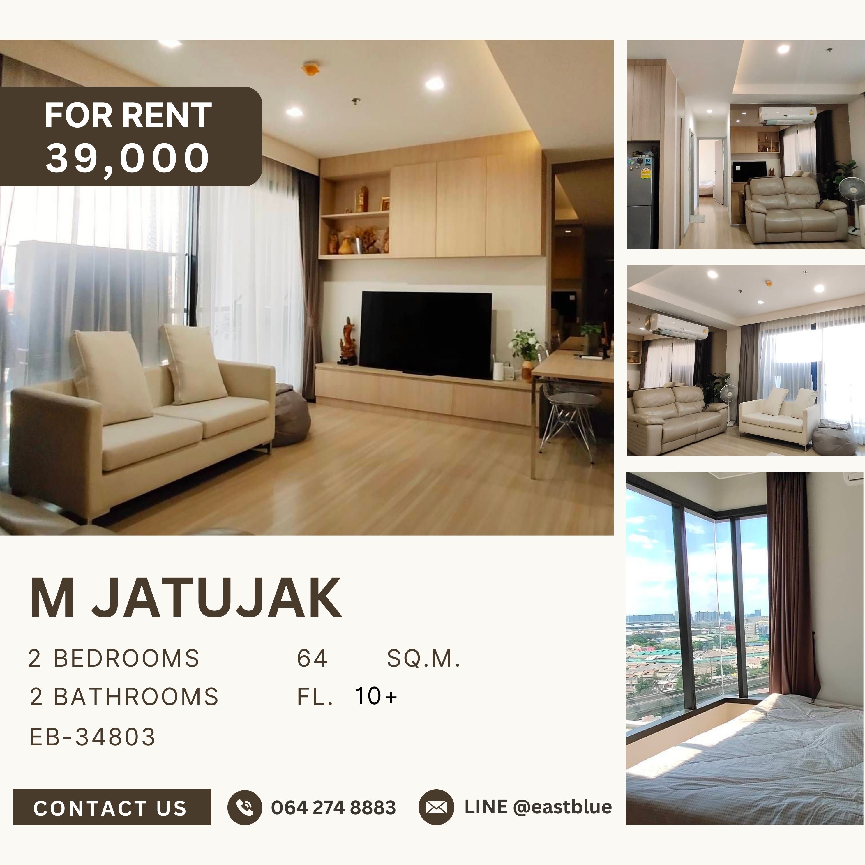 For RentCondoSapankwai,Jatujak : M Jatujak, 2 bed, 39000 per month