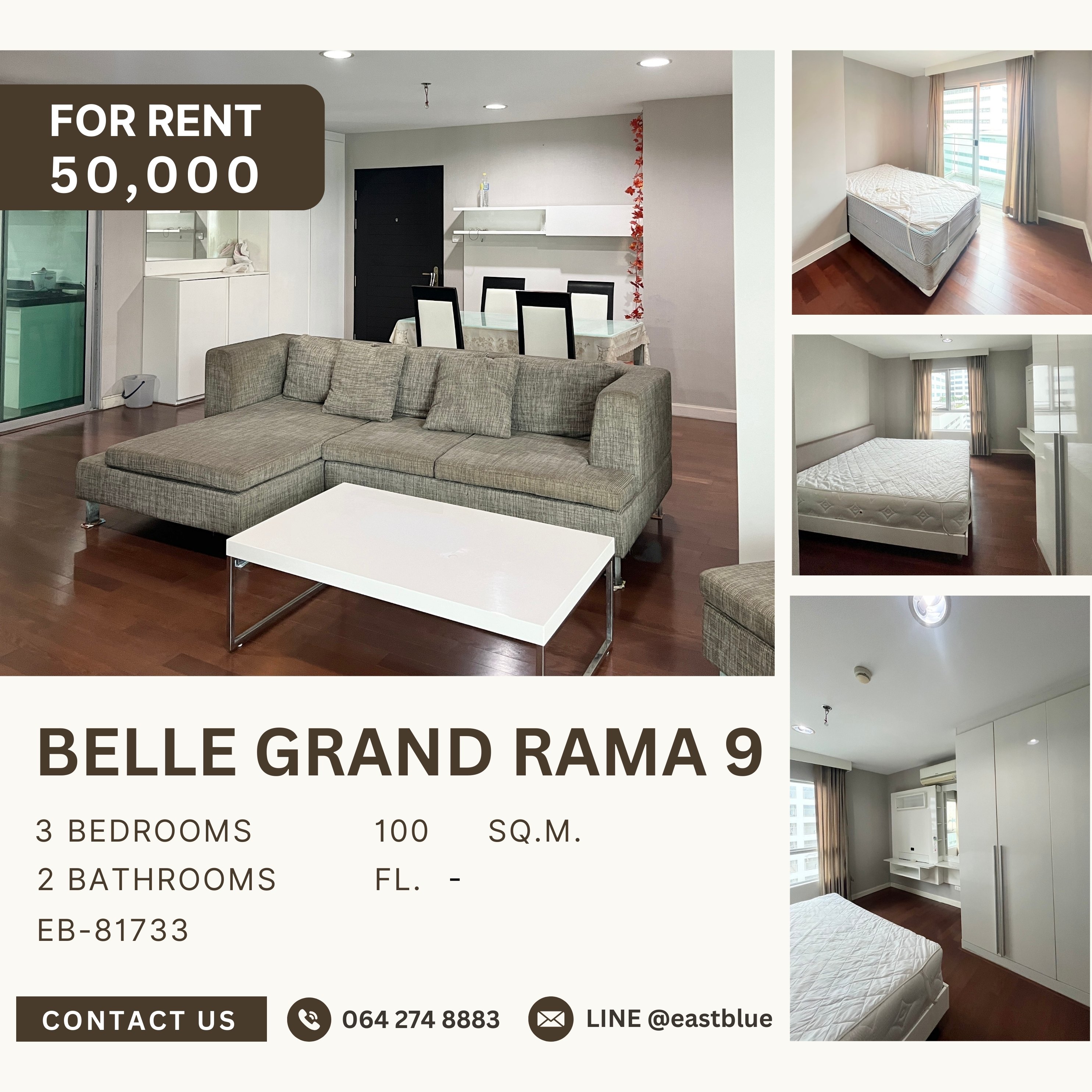 For RentCondoRama9, Petchburi, RCA : Belle Grand Rama 9, 3 bed, 50000 per month